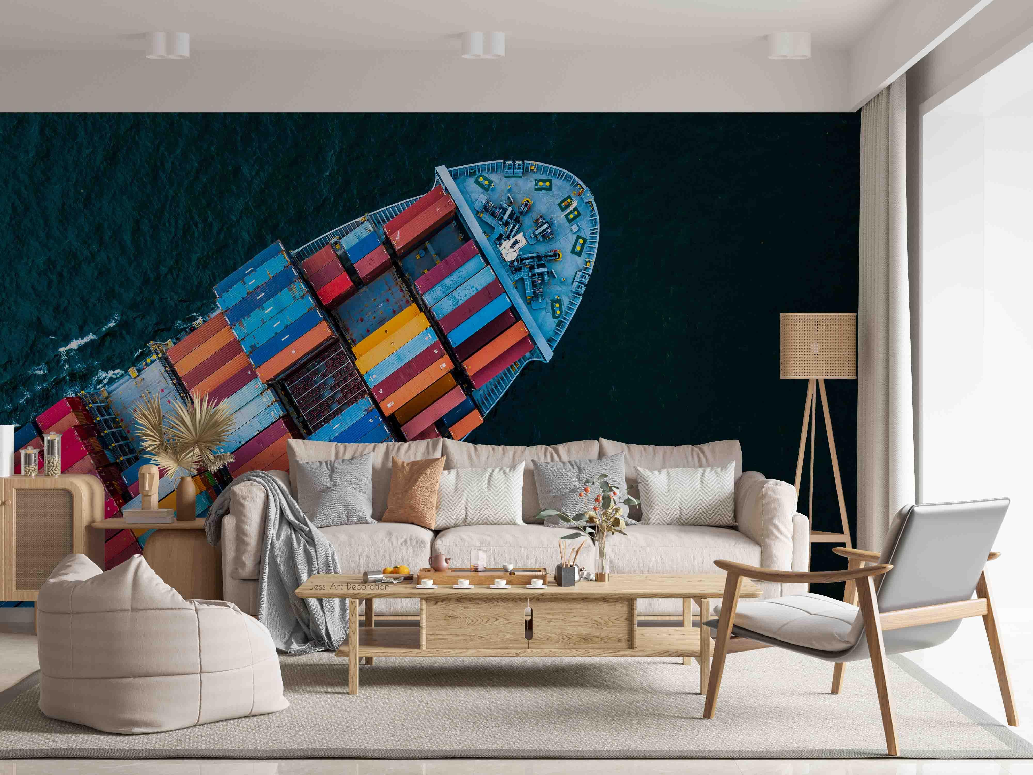 3D Aerial View Container Ship Ocean Wall Mural Wallpaper GD 3003- Jess Art Decoration