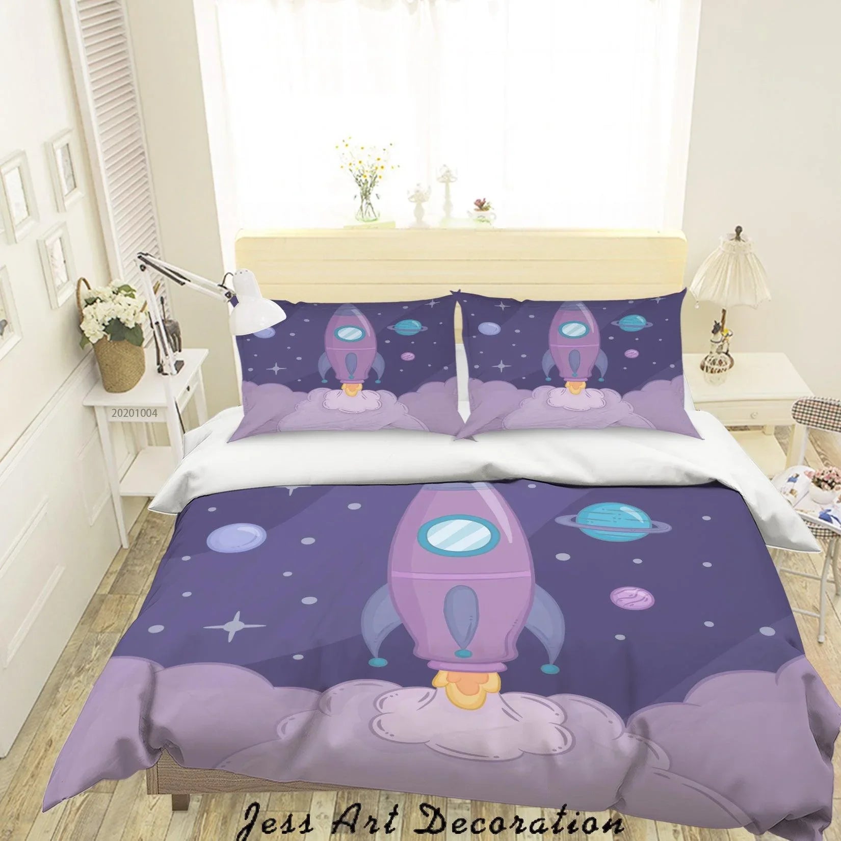 3D Planet Rocket Astronaut Spaceship Quilt Cover Set Bedding Set Duvet Cover Pillowcases WJ 9353- Jess Art Decoration
