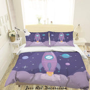 3D Planet Rocket Astronaut Spaceship Quilt Cover Set Bedding Set Duvet Cover Pillowcases WJ 9353- Jess Art Decoration