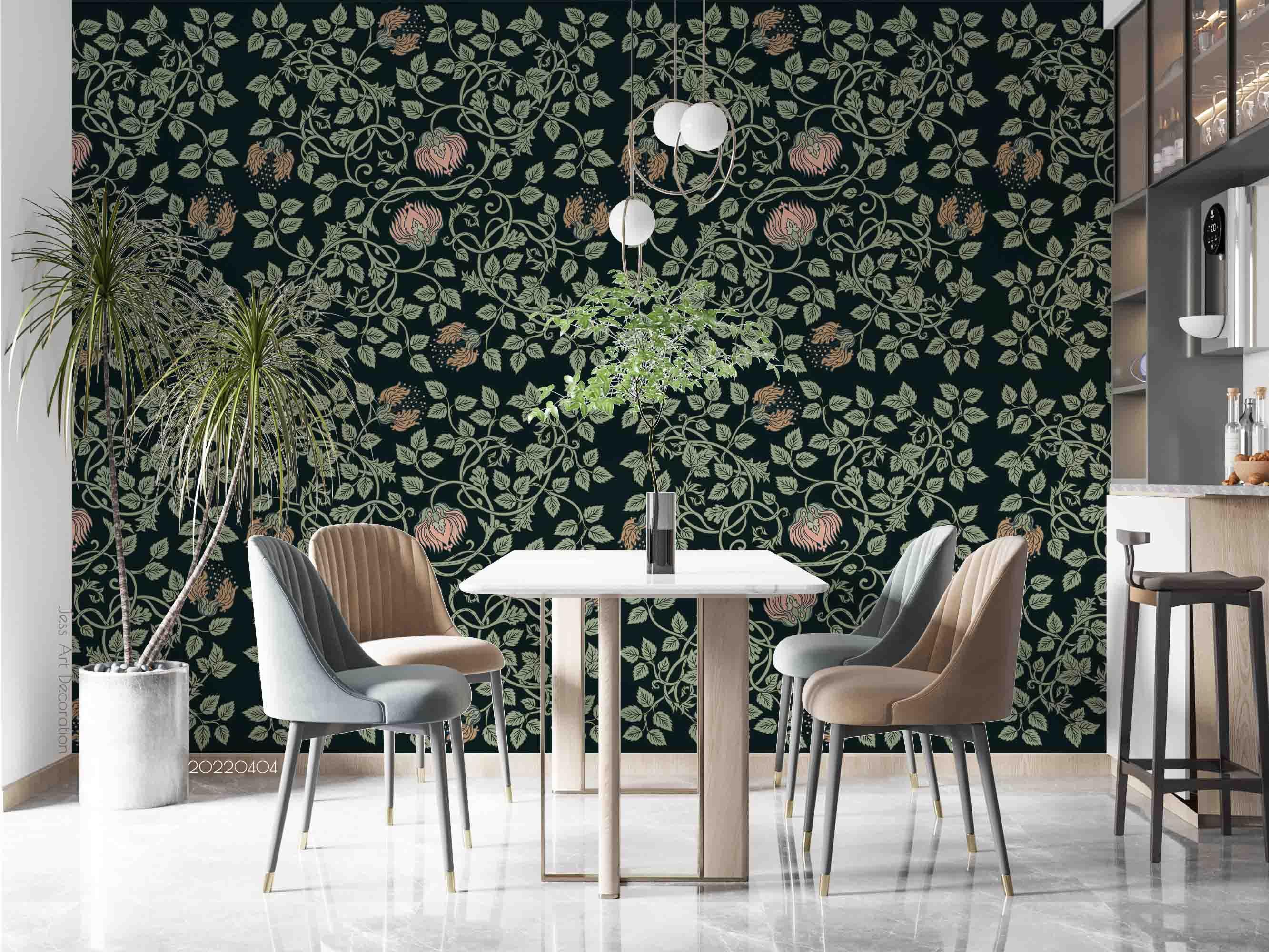 3D Vintage Plant Leaf Floral Wall Mural Wallpaper GD 3977- Jess Art Decoration