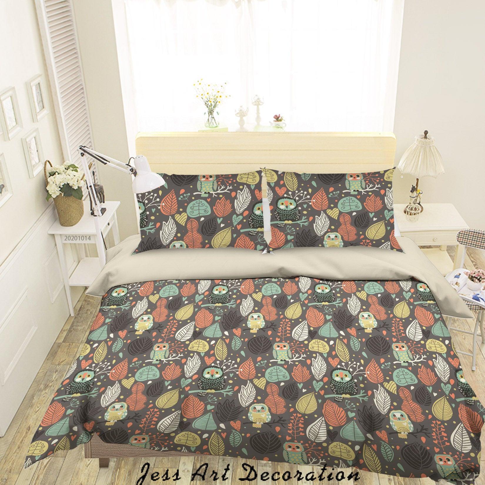 3D Cartoon Animal Leavess Owl Pattern Quilt Cover Set Bedding Set Duvet Cover Pillowcases WJ 9705- Jess Art Decoration