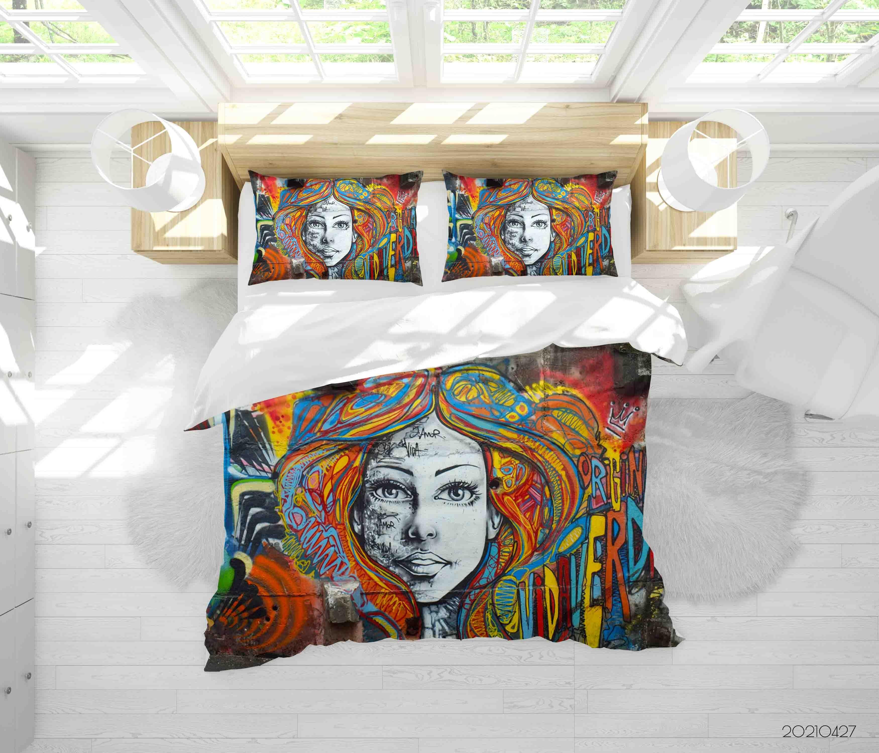 3D Abstract Color Art Graffiti Quilt Cover Set Bedding Set Duvet Cover Pillowcases 69- Jess Art Decoration