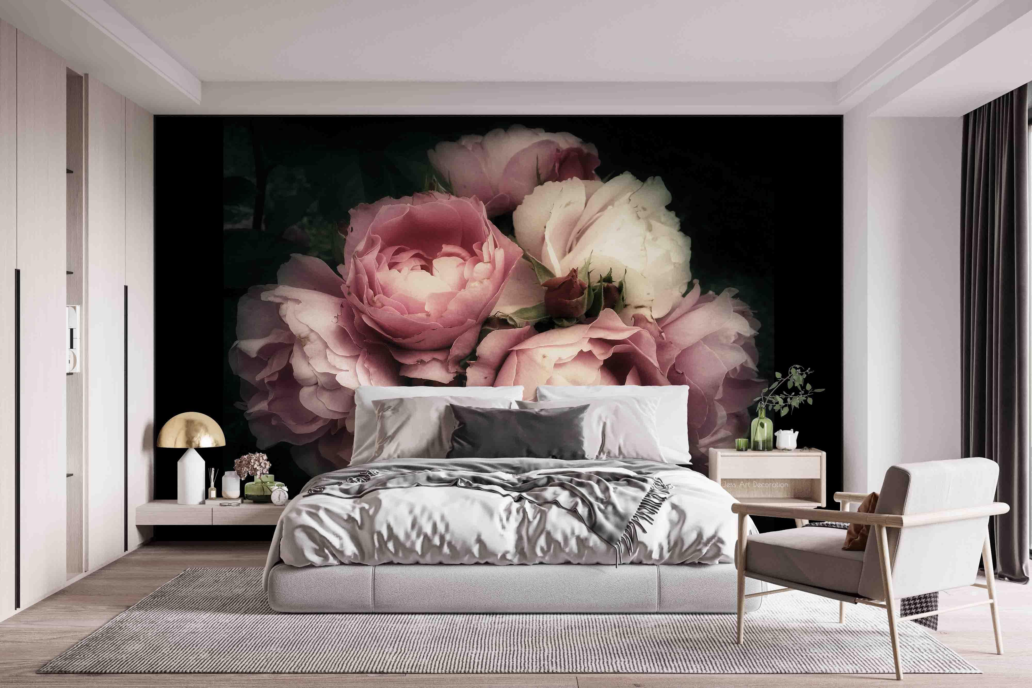 3D Pink Rose Black Background Wall Mural Wallpaper GD 2523- Jess Art Decoration