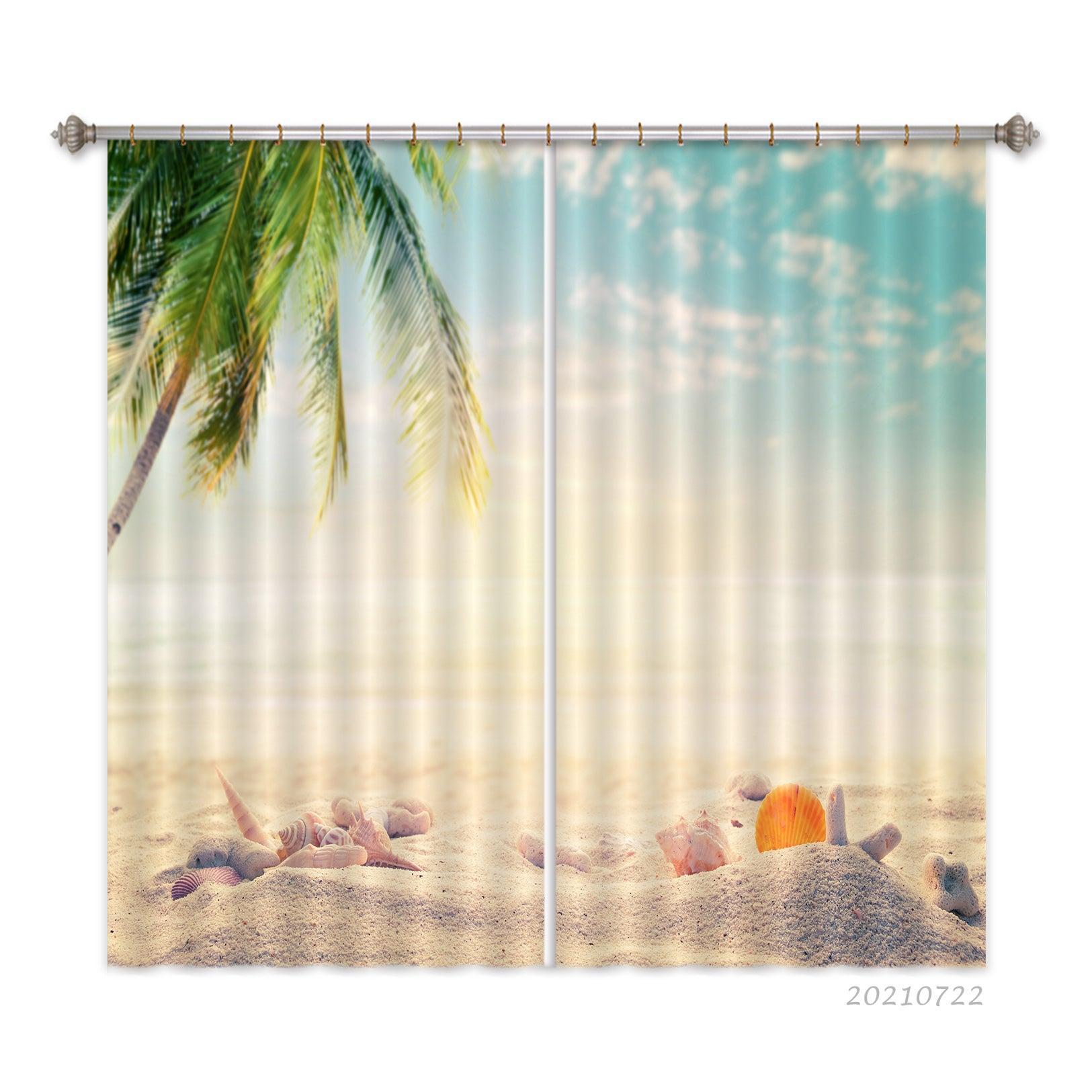 3D Tropical Sky Beach Palm Curtains and Drapes LQH 459- Jess Art Decoration