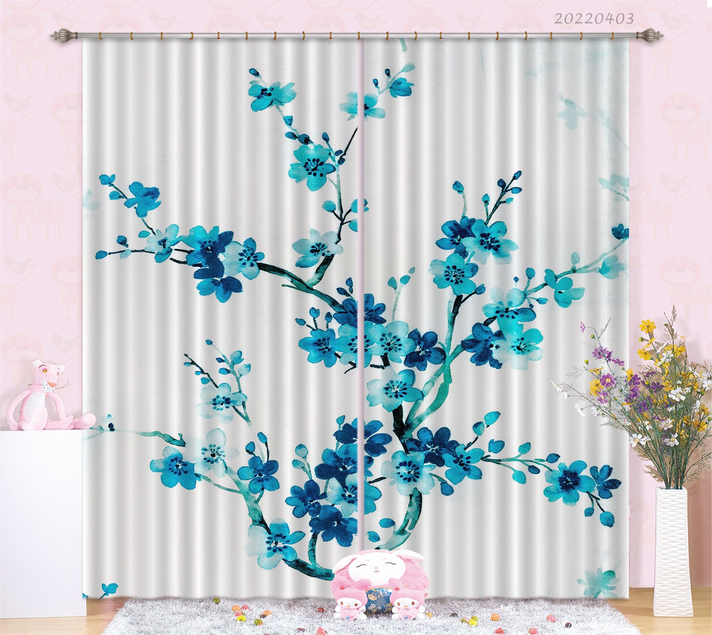 3D Abstract Blue Floral Pattern Curtains and Drapes GD 3403- Jess Art Decoration