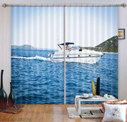 3D Ocean Yacht Mountain Trees Curtains and Drapes GD 1760- Jess Art Decoration