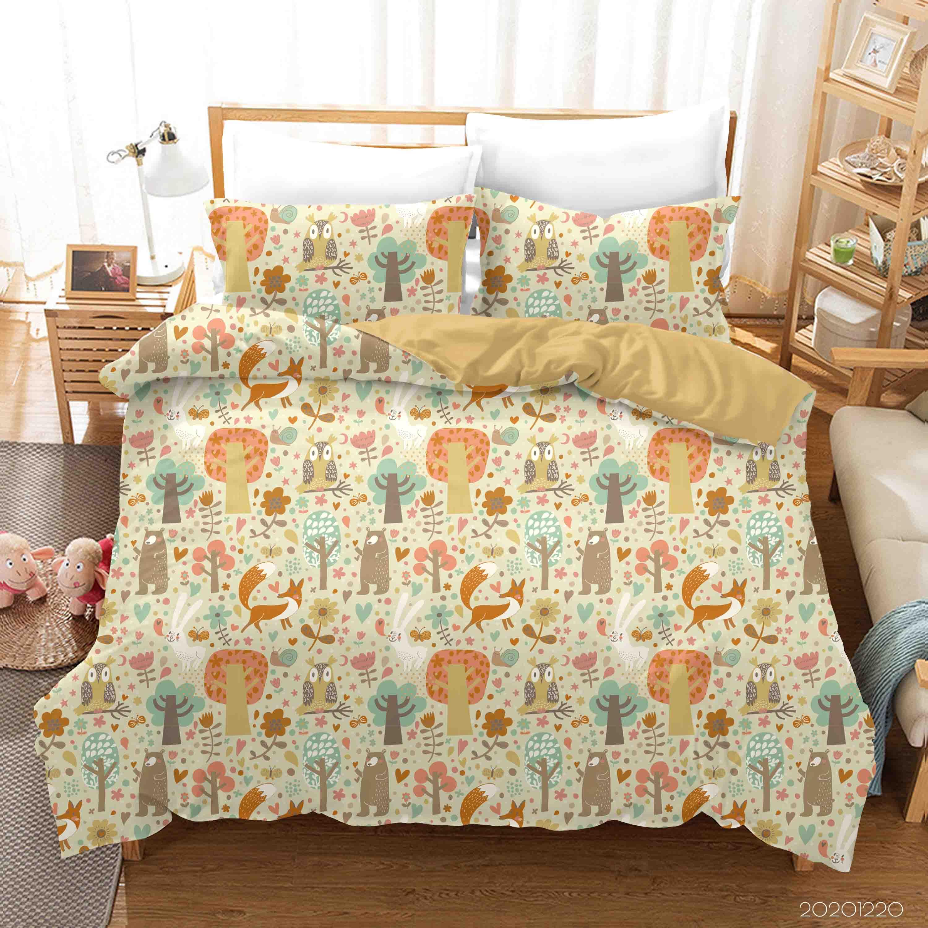 3D Hand Drawn Forest Animal Fox Quilt Cover Set Bedding Set Duvet Cover Pillowcases 86- Jess Art Decoration