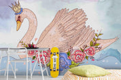 3D Swan Floral Animal swan floral nursery mural wall mural wallpaper for nursery - view 6