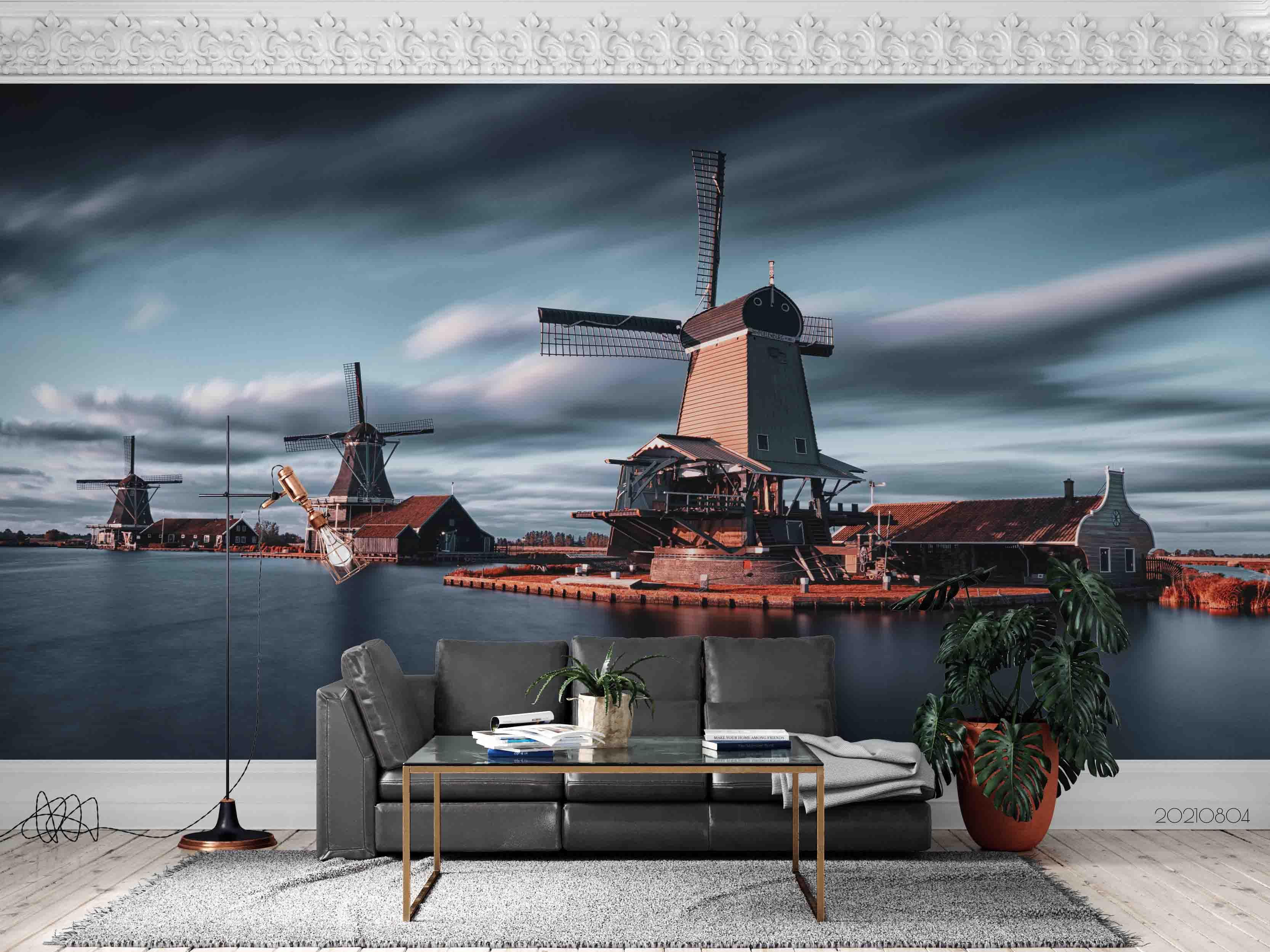 3D Near Sea Town Windmill Wall Mural Wallpaper SWW5000- Jess Art Decoration