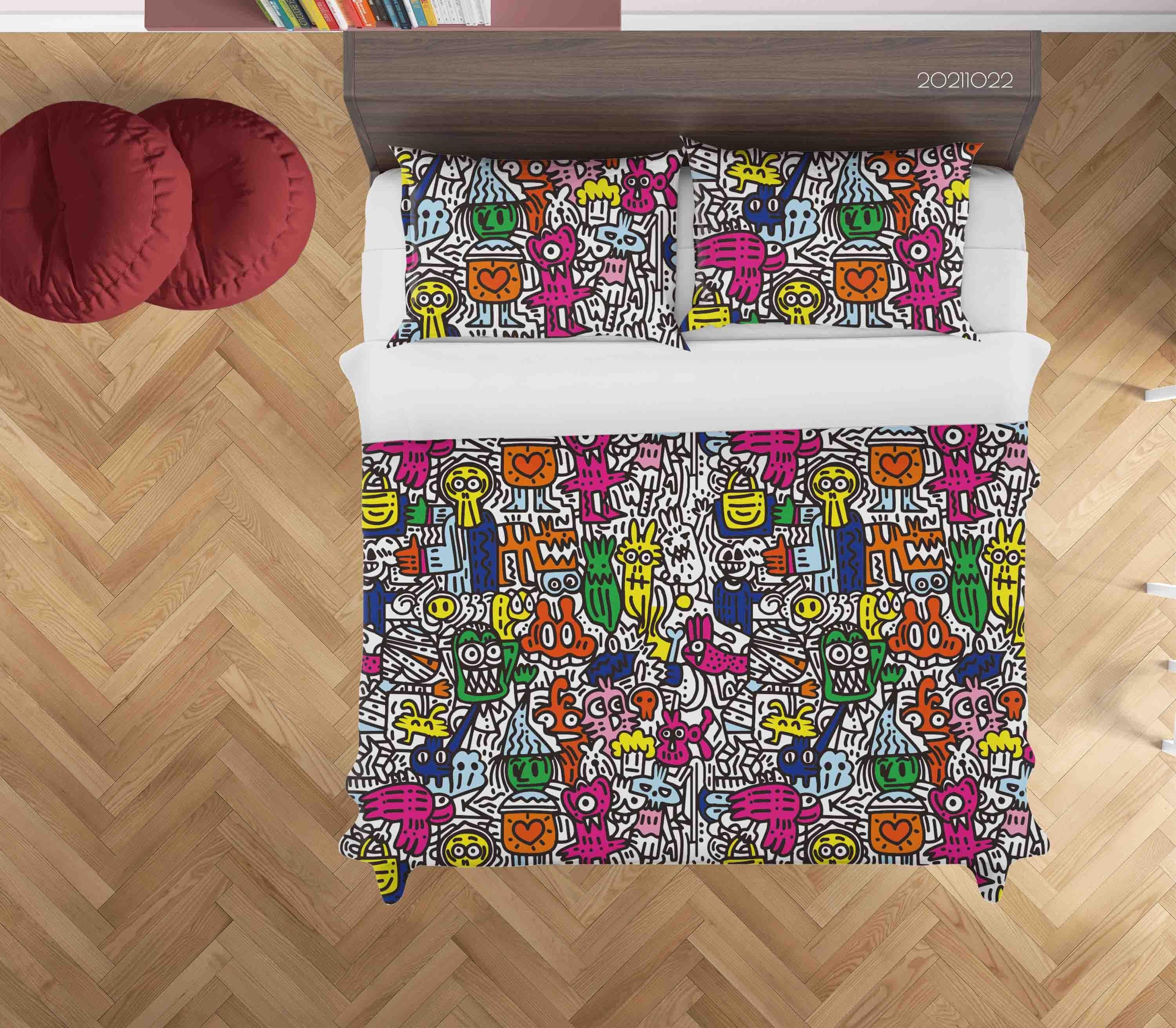 3D Abstract Color Monster Graffiti Quilt Cover Set Bedding Set Duvet Cover Pillowcases 28- Jess Art Decoration
