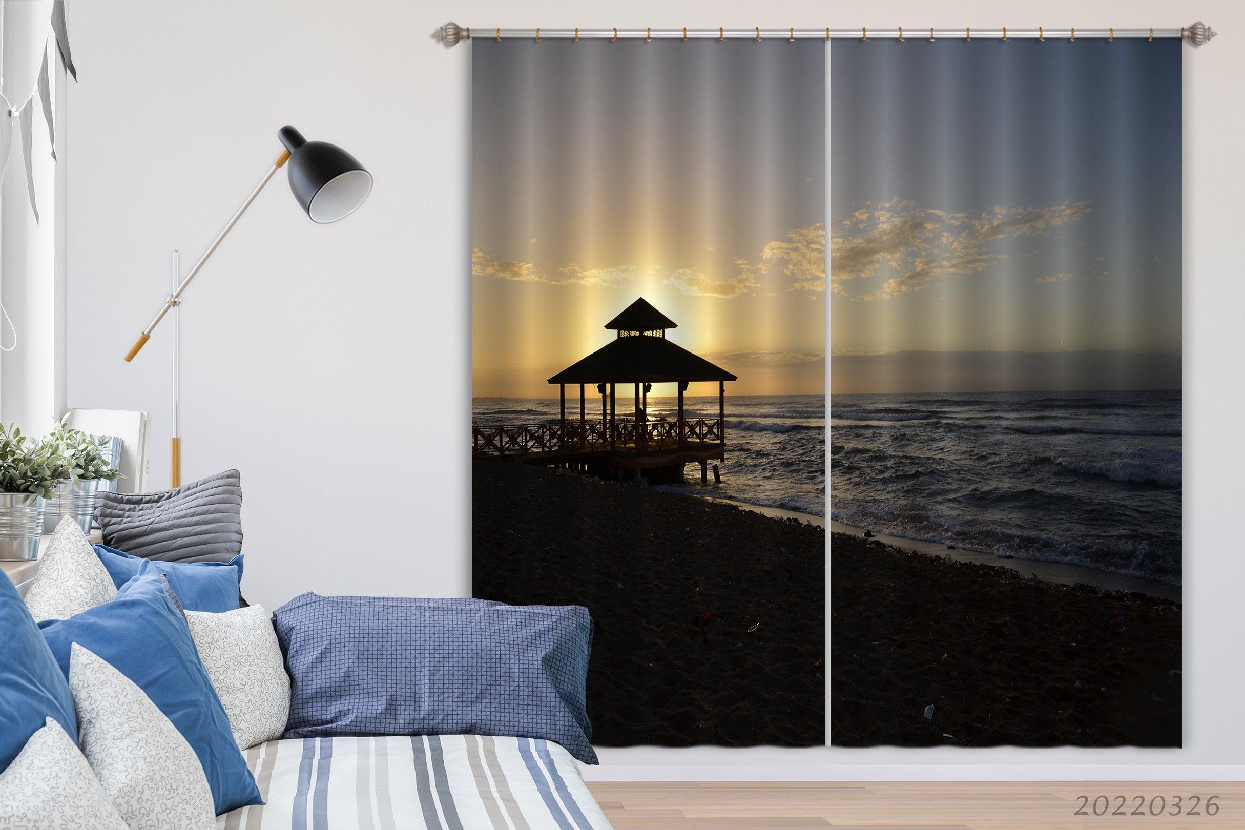 3D Sea Coast Observation Deck Sunbeam Curtains and Drapes GD 3076- Jess Art Decoration