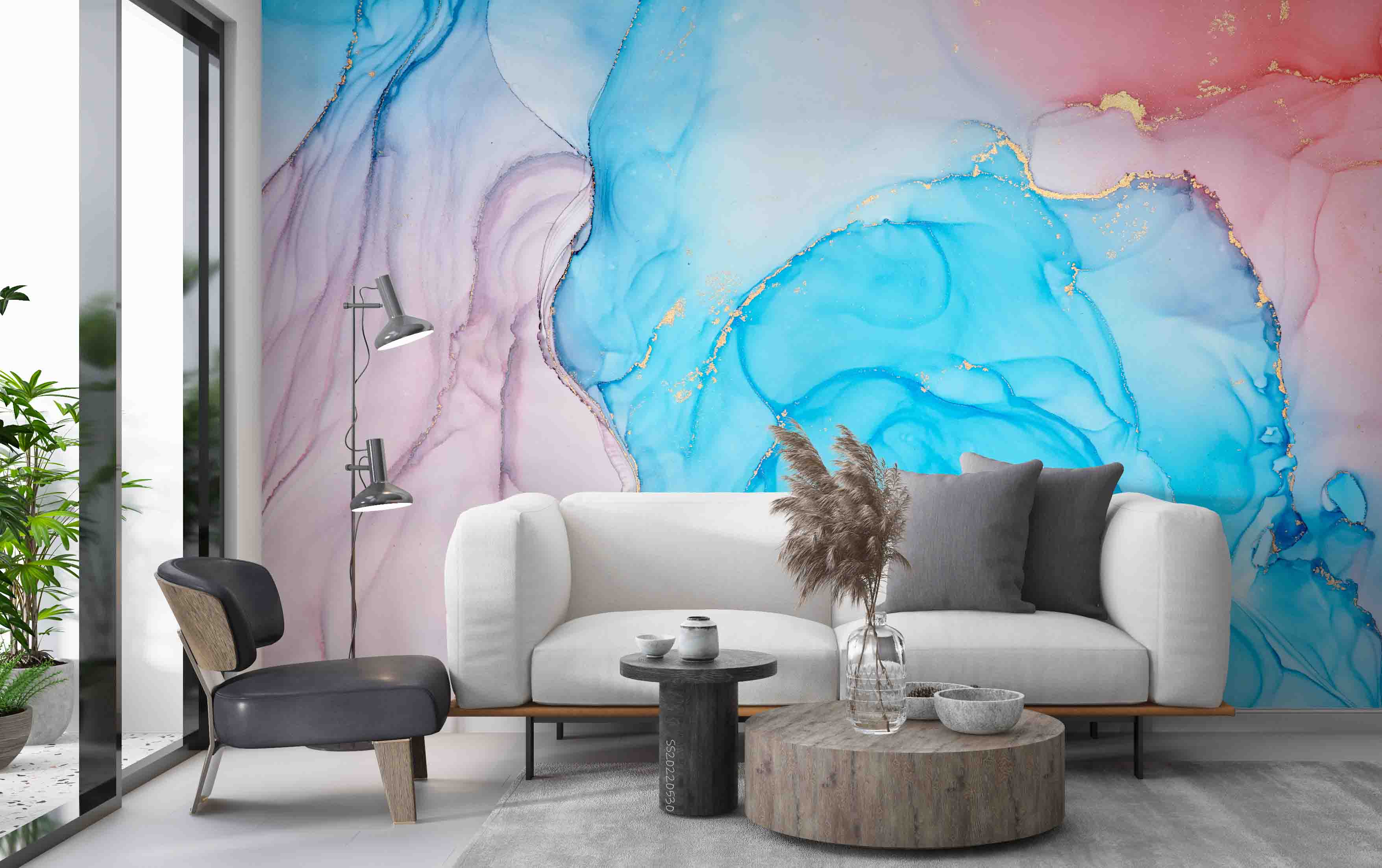 3D Watercolor Marble Texture Blue Pink Wall Mural Wallpaper GD 11- Jess Art Decoration