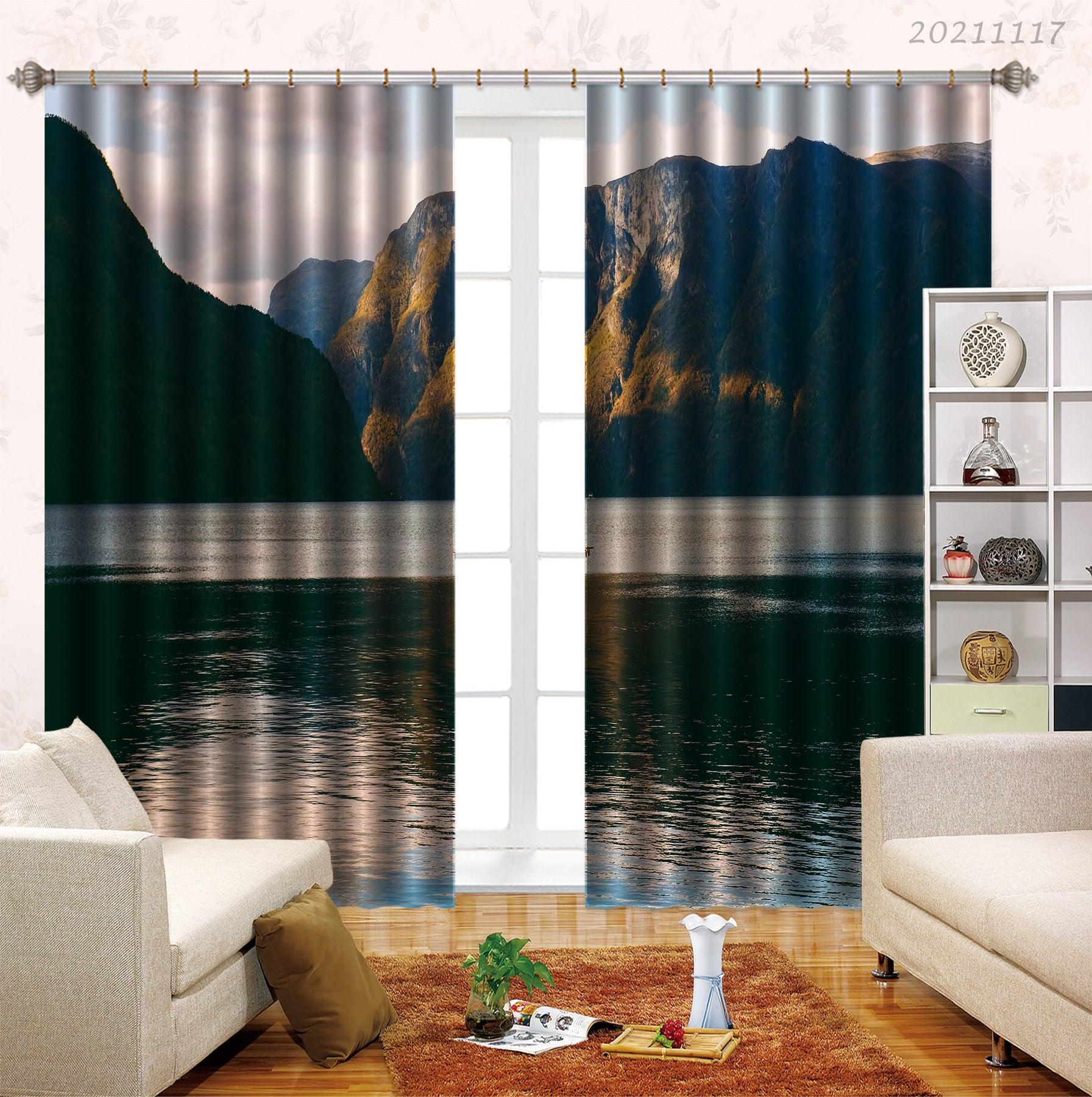 3D Mountain Forest River Nature Landscape Curtains and Drapes LQH 9- Jess Art Decoration