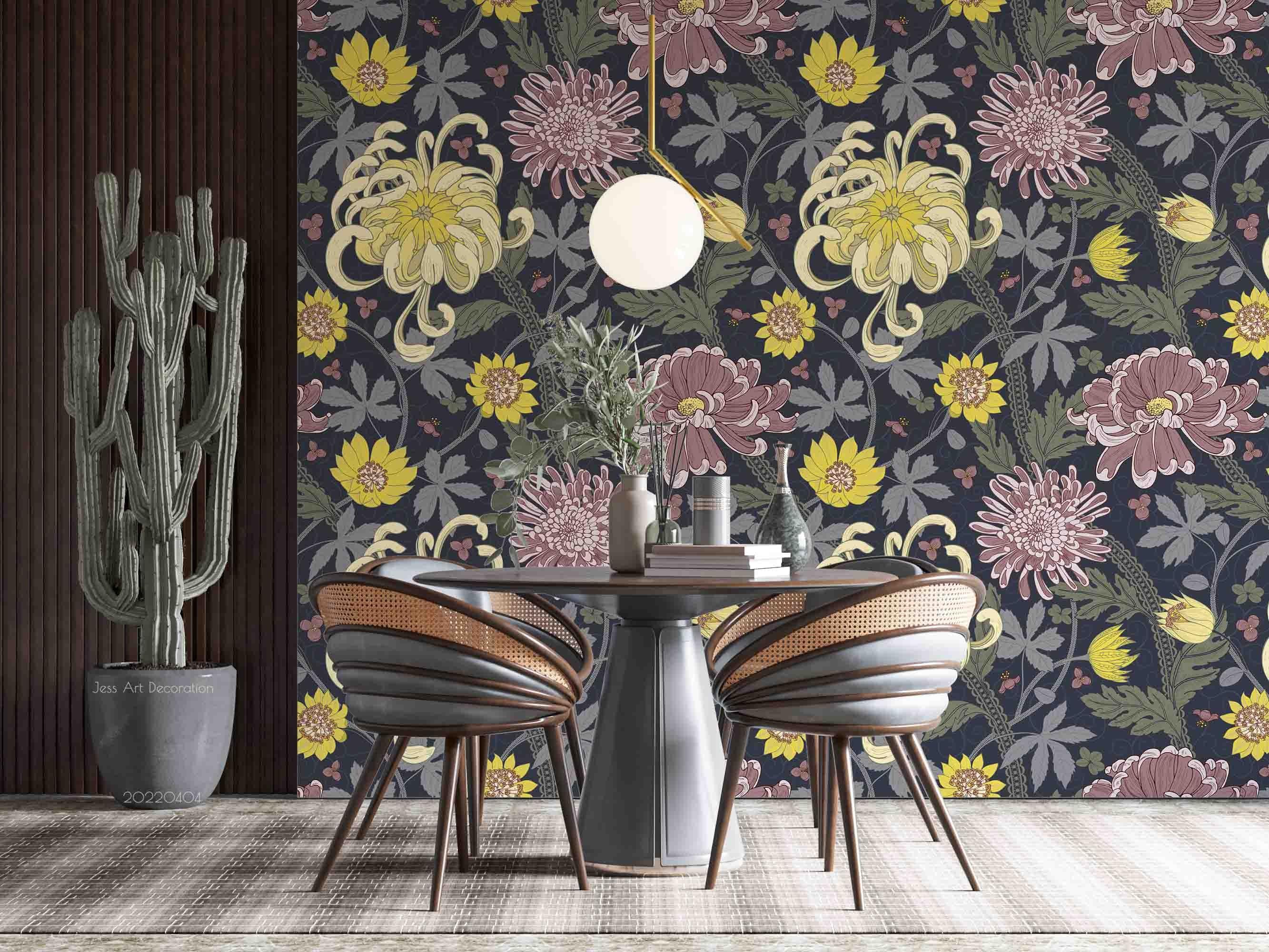 3D Vintage Chrysanthemum Plant Leaf Wall Mural Wallpaper GD 3975- Jess Art Decoration