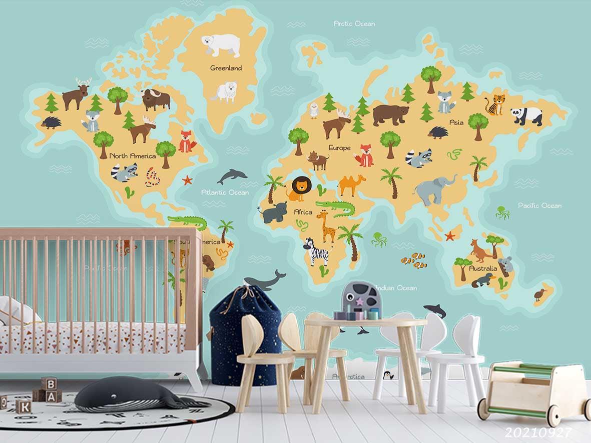 3D World Map Kids Wall Mural Wallpaper LQH 160- Jess Art Decoration