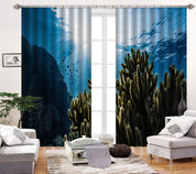 3D Blue Sea Coral Scenery Curtains and Drapes LQH 10- Jess Art Decoration