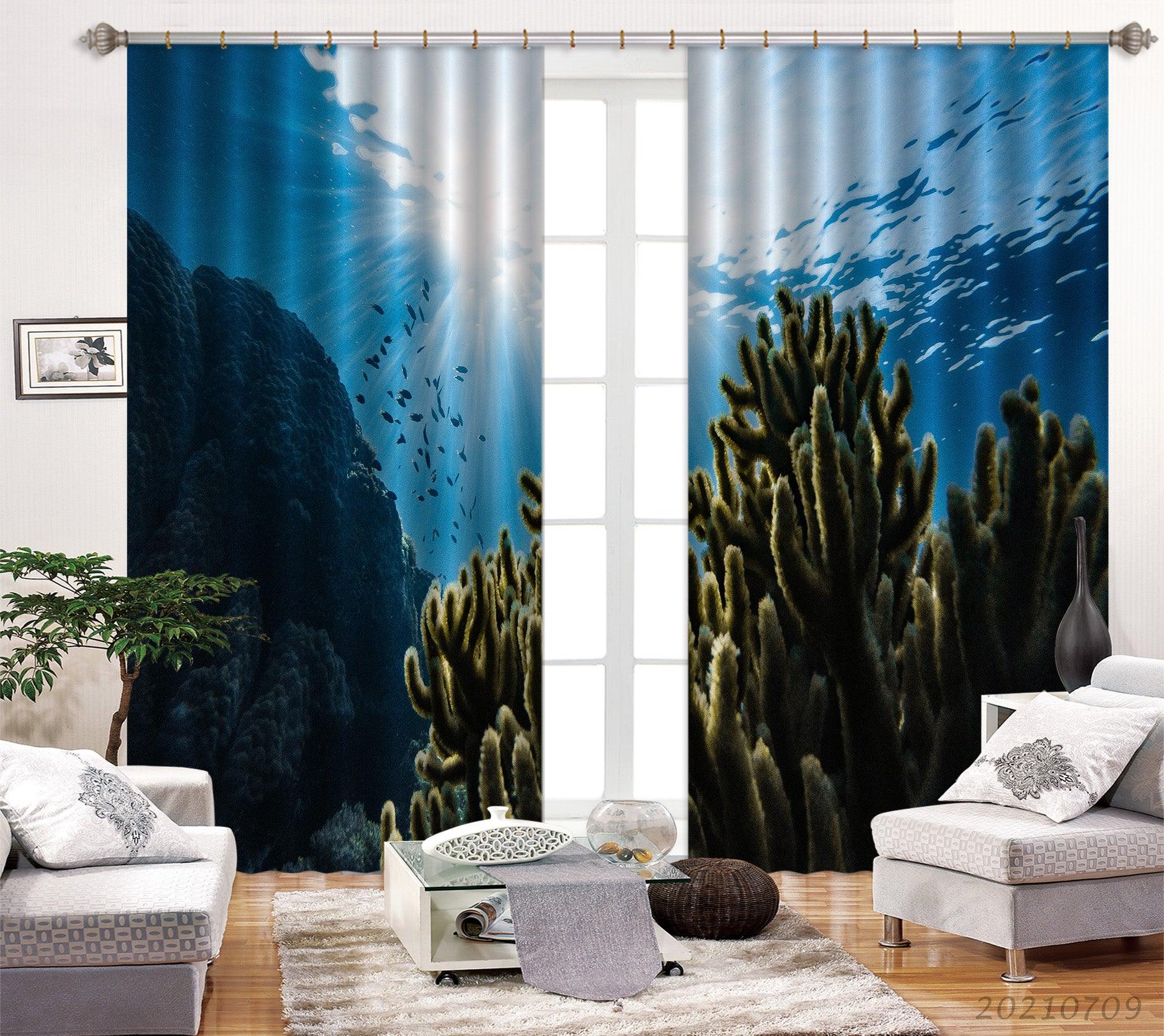 3D Blue Sea Coral Scenery Curtains and Drapes LQH 10- Jess Art Decoration