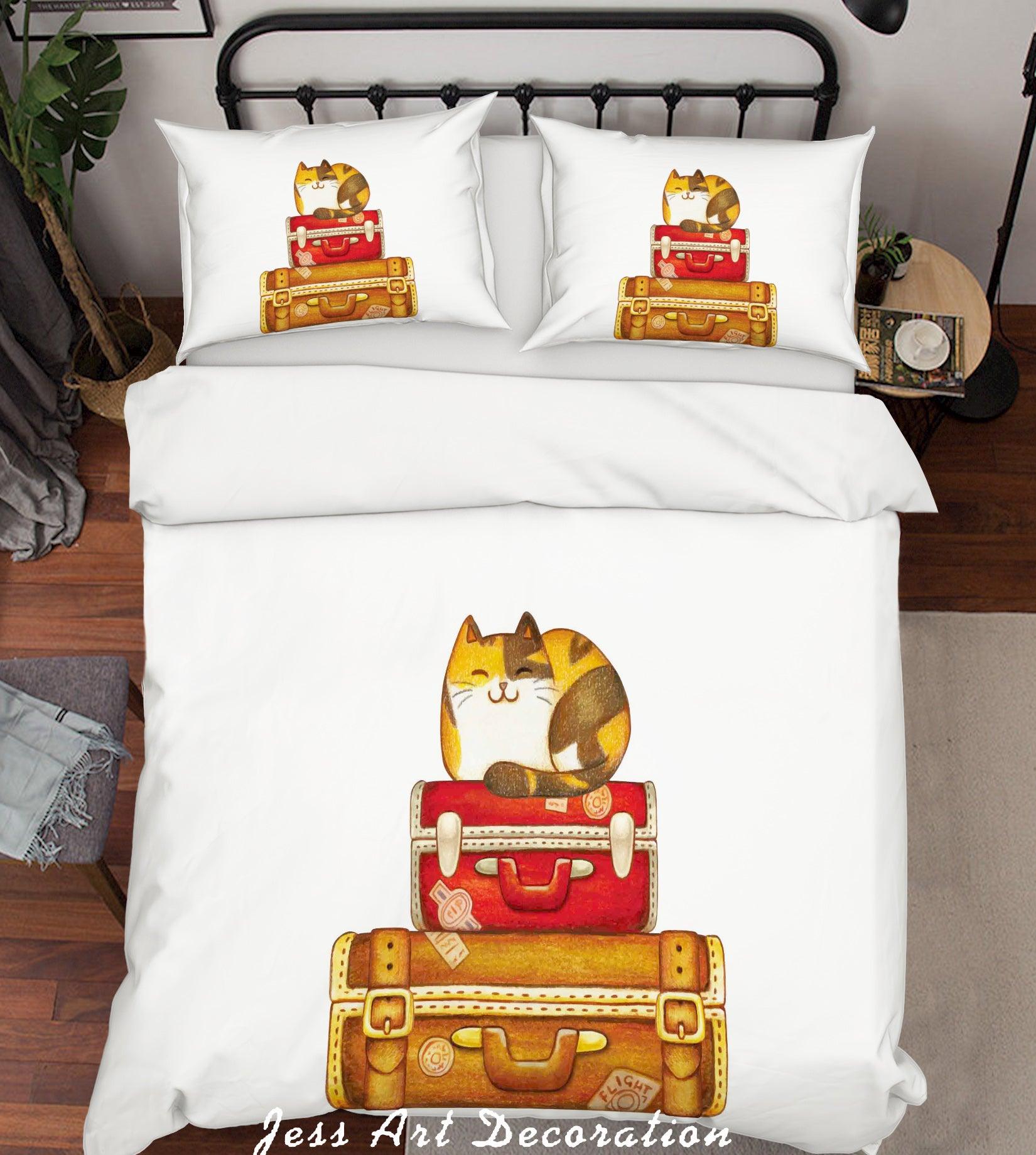 3D White Retro Suitcase Cat Quilt Cover Set Bedding Set Duvet Cover Pillowcases SF35- Jess Art Decoration