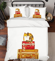 3D White Retro Suitcase Cat Quilt Cover Set Bedding Set Duvet Cover Pillowcases SF35- Jess Art Decoration