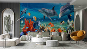 3D Hand-painted Cartoon Underwater World Fish Dolphin Coral Wall Mural Wallpaper 5089- Jess Art Decoration