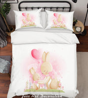 3D White Red Heart Balloon Rabbit Floral Quilt Cover Set Bedding Set Duvet Cover Pillowcases SF68- Jess Art Decoration