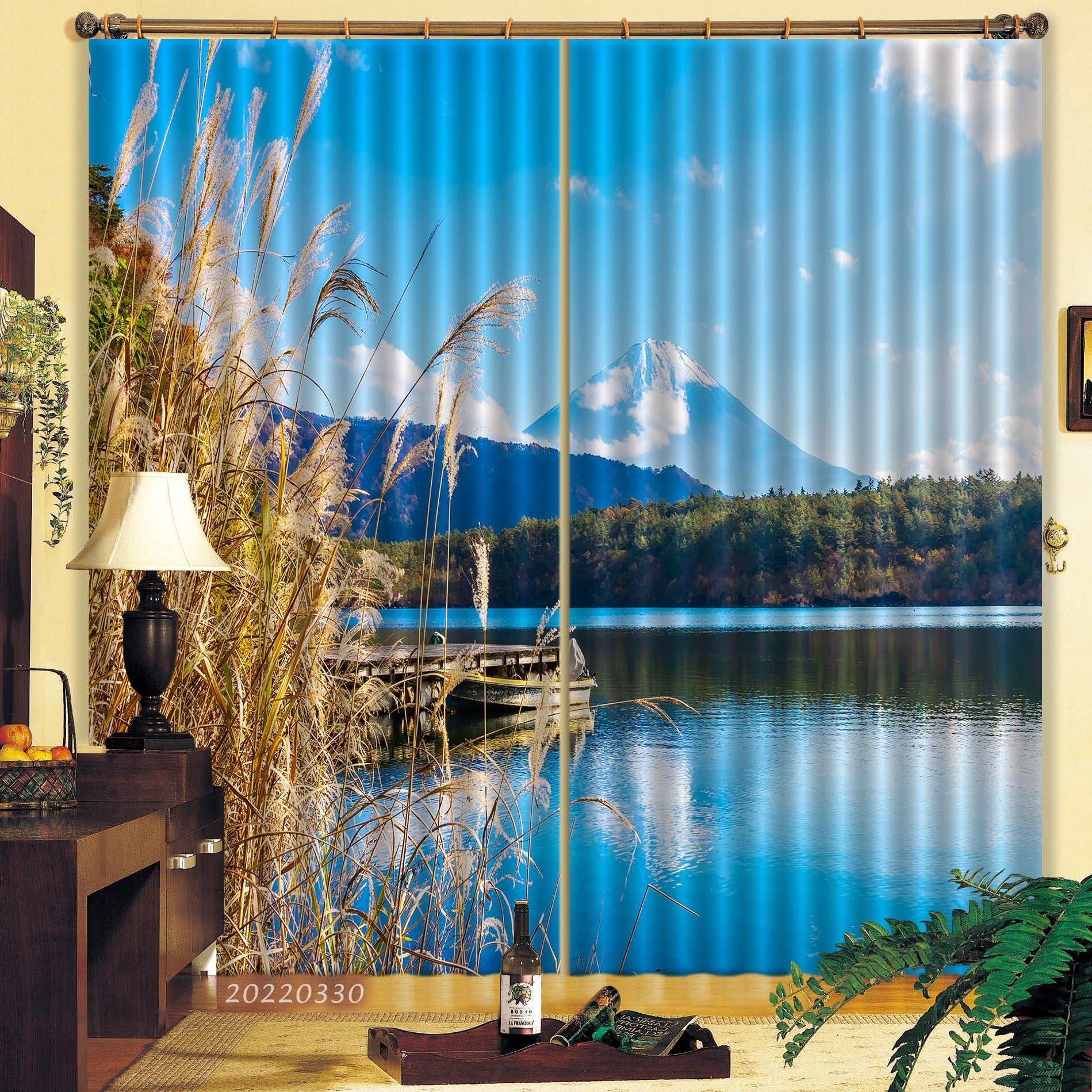 3D Landscape Mountain River Reed Woods Curtains and Drapes GD 3754- Jess Art Decoration