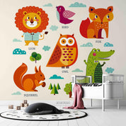 3D Hand Drawn Animal Lion Fox Bird Wall Mural Wallpaper LQH 137- Jess Art Decoration
