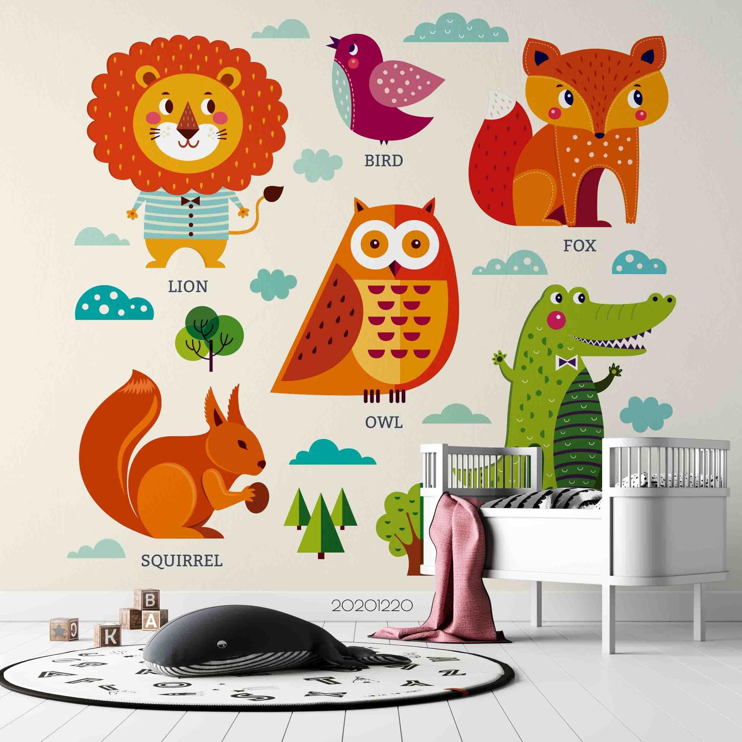 3D Hand Drawn Animal Lion Fox Bird Wall Mural Wallpaper LQH 137- Jess Art Decoration