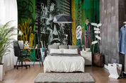 3D Abstract Graffiti Green Man Freedom Damaged Sign Wall Mural Wallpaper SWW170- Jess Art Decoration