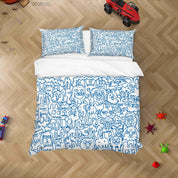 3D Abstract Blue Dog Graffiti Quilt Cover Set Bedding Set Duvet Cover Pillowcases 36- Jess Art Decoration