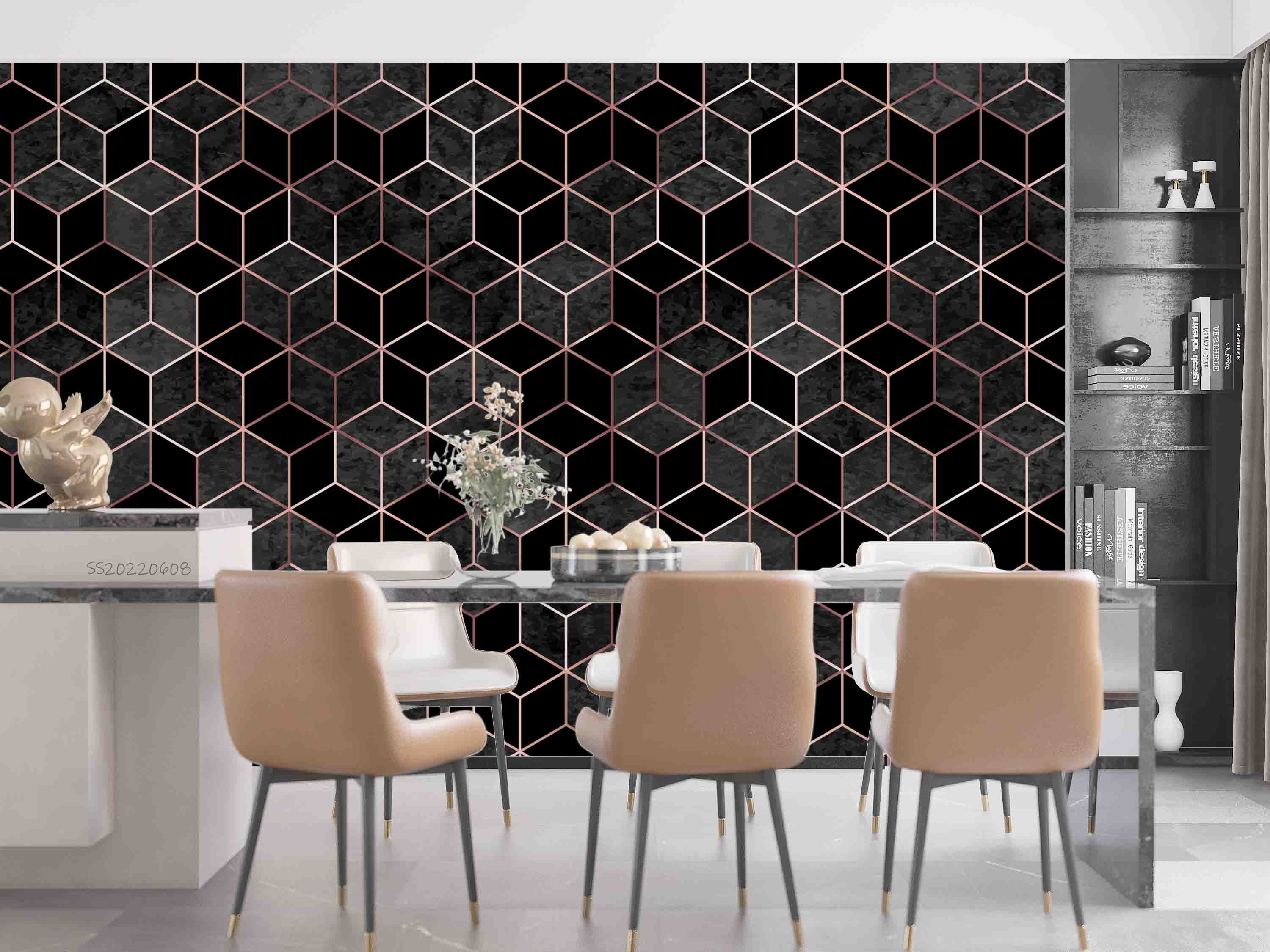 3D Abstract Geometric Cube Black Pattern Wall Mural Wallpaper GD 459- Jess Art Decoration