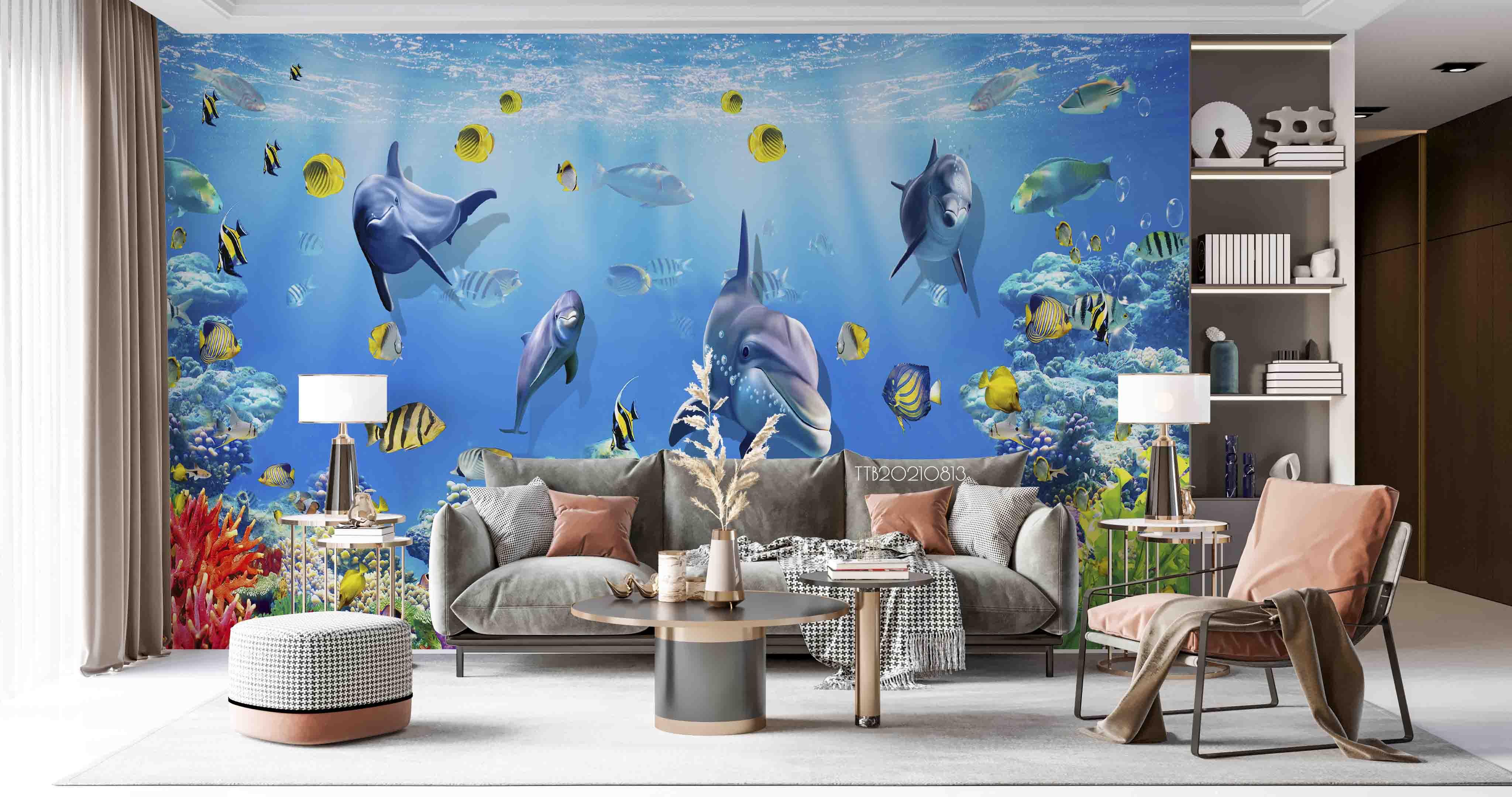 3D Underwater World Fish Coral Shark Wall Mural Wallpaper SWW5082- Jess Art Decoration