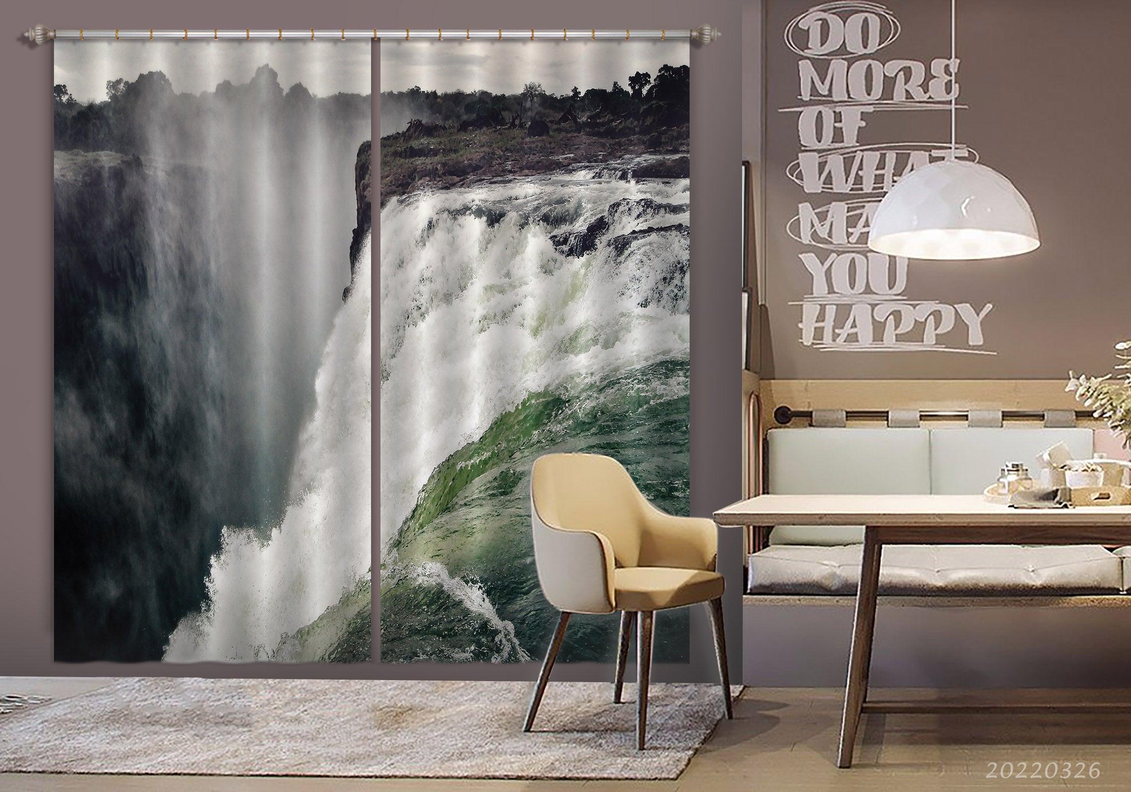 3D Landscape Mountain Cliff Waterfall Curtains and Drapes GD 2947- Jess Art Decoration