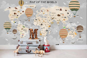 3D World Map Hot Air Balloon Wall Mural Wallpaper LQH 35- Jess Art Decoration