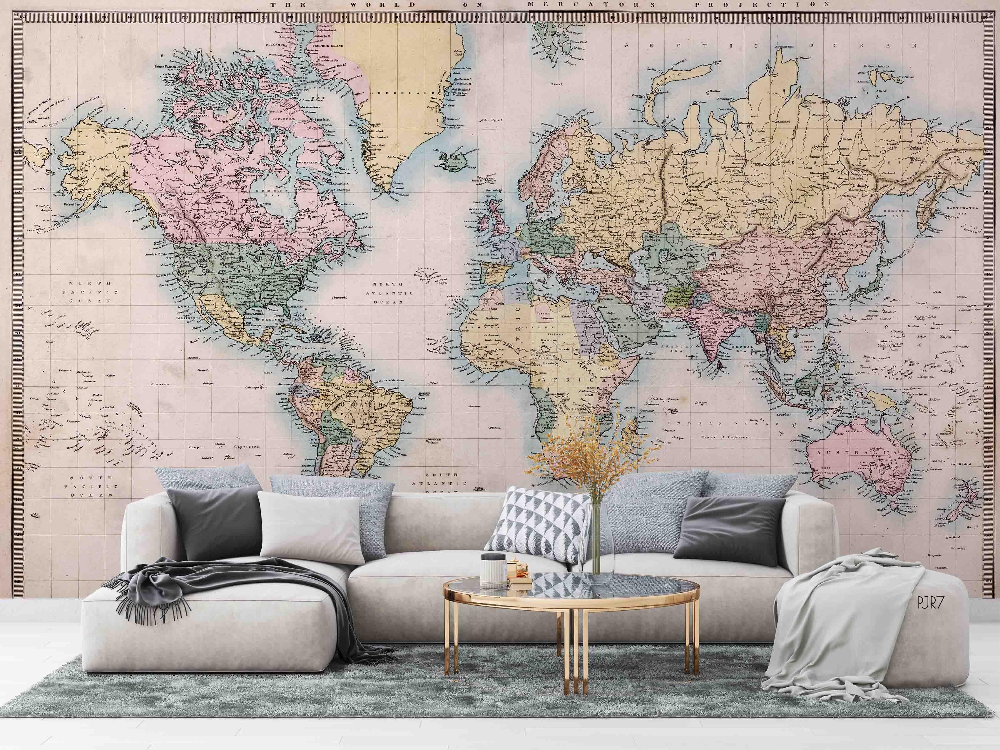 3D Colourful World Map Wall Mural Wallpaper WJ 6677- Jess Art Decoration