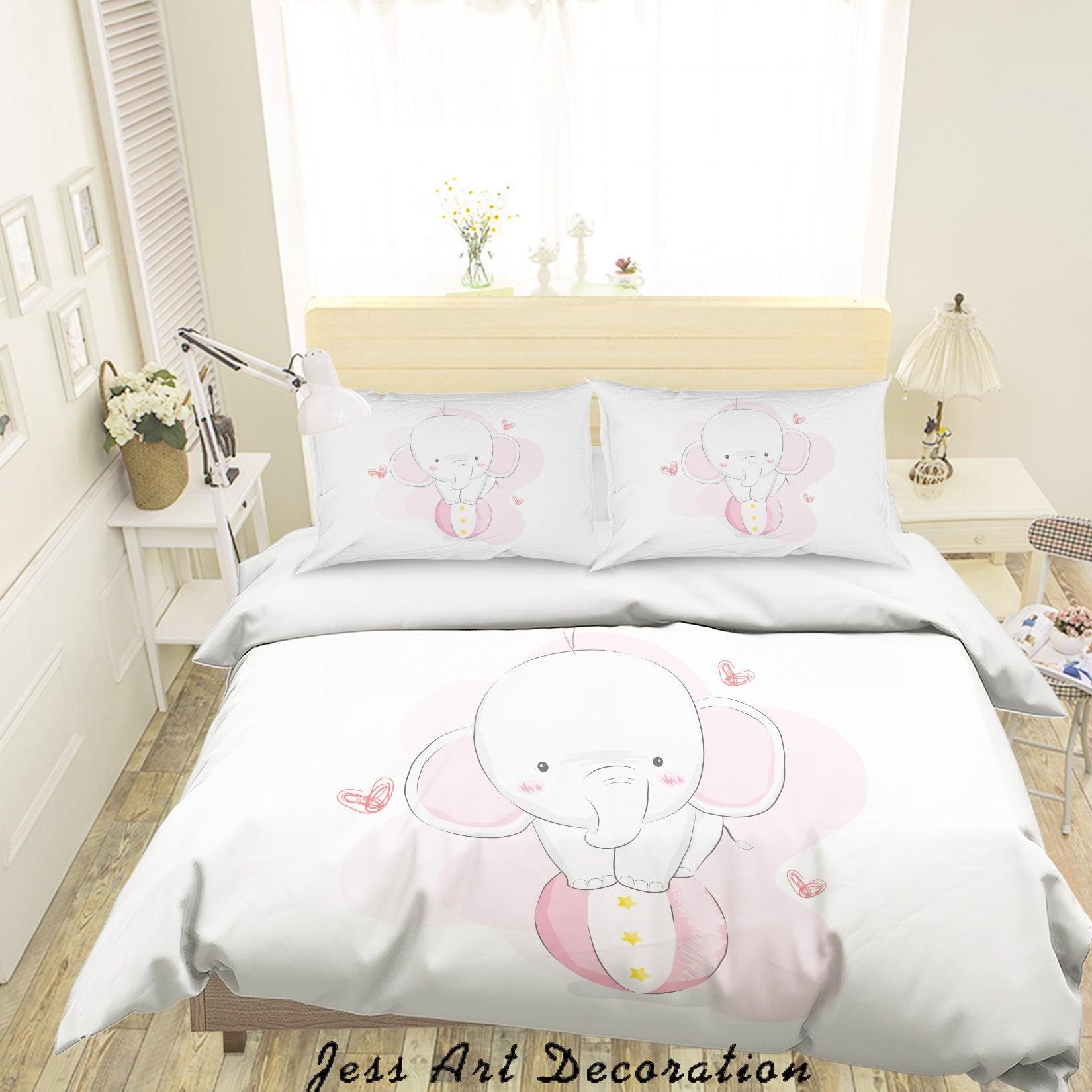 3D White Pink Elephant Ball Quilt Cover Set Bedding Set Duvet Cover Pillowcases SF55- Jess Art Decoration