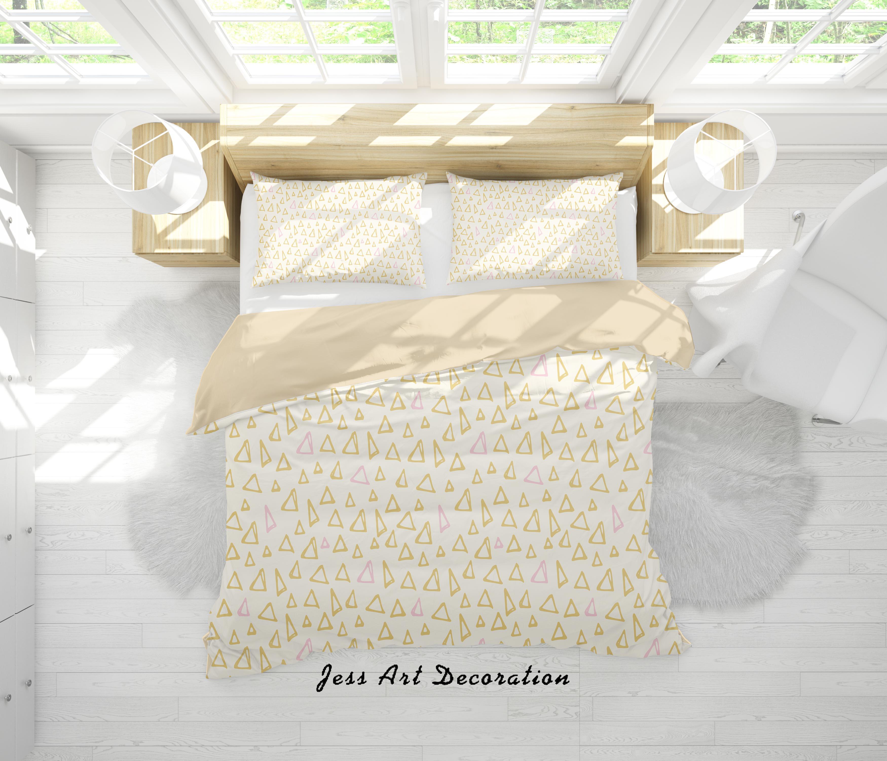3D Yellow Triangle Quilt Cover Set Bedding Set Duvet Cover Pillowcases SF20- Jess Art Decoration