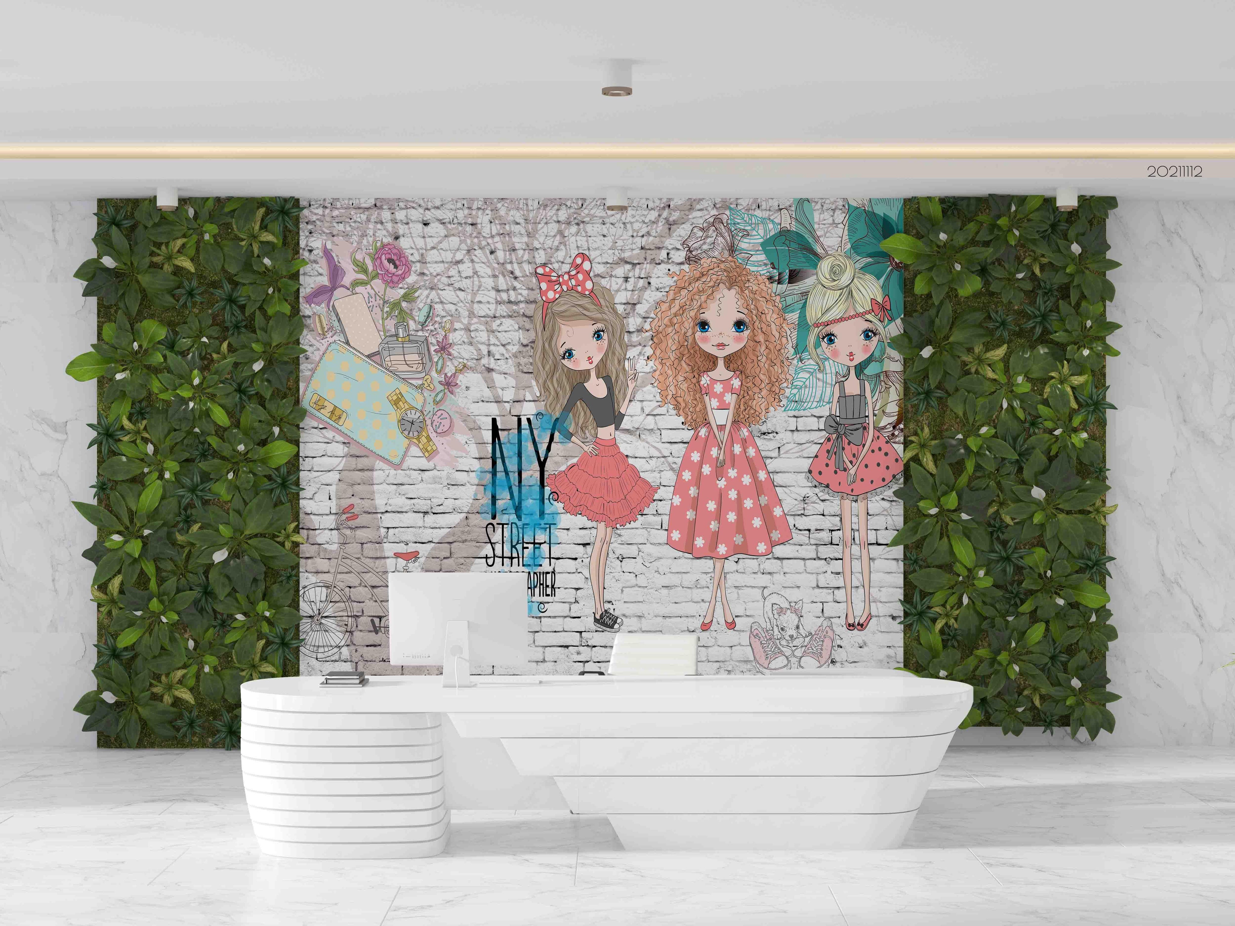 3D Cartoon Girl Illustration Wall Mural Wallpaper LQH 27- Jess Art Decoration