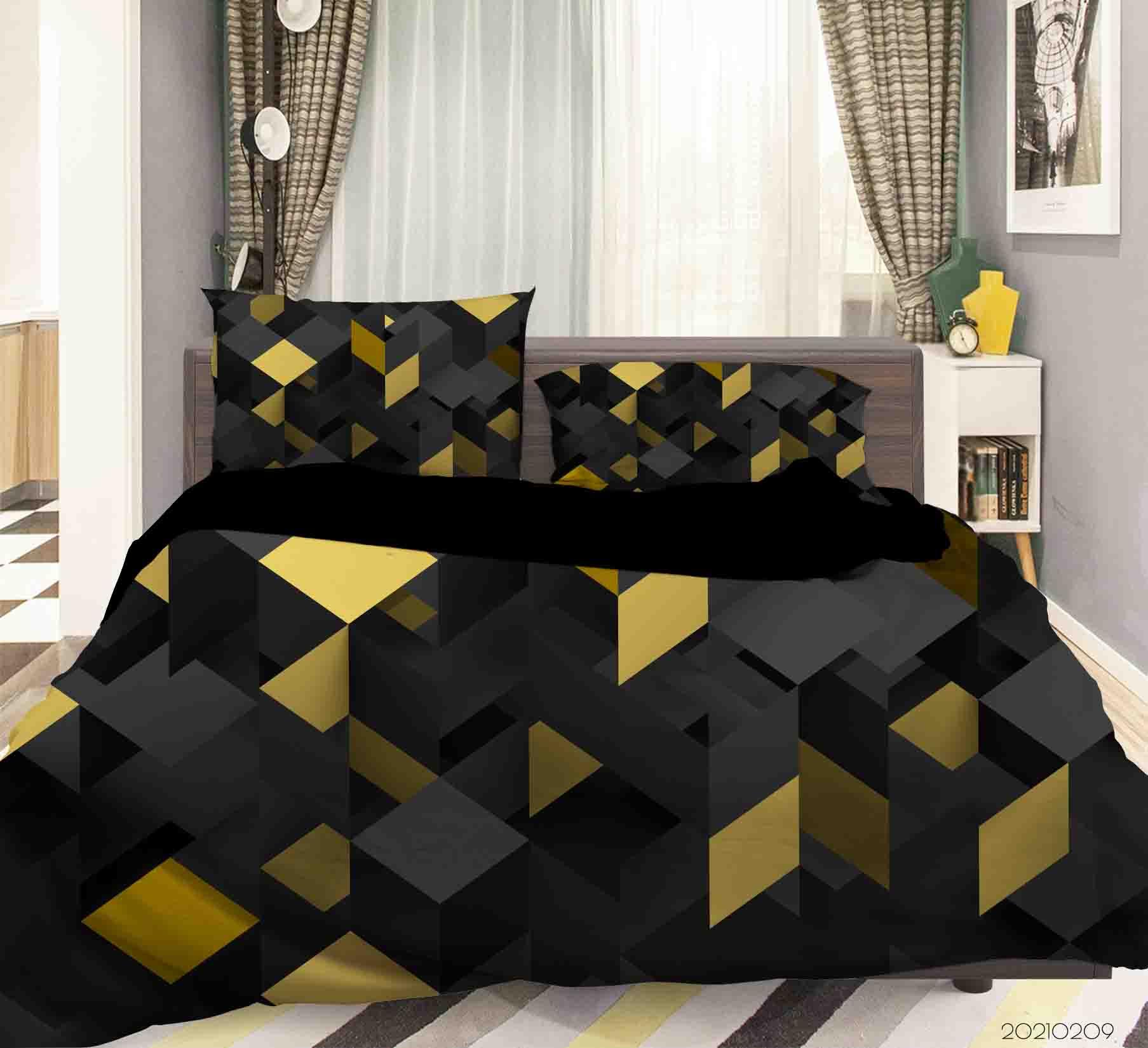 3D Abstract Black Gold Geometry Quilt Cover Set Bedding Set Duvet Cover Pillowcases 19- Jess Art Decoration