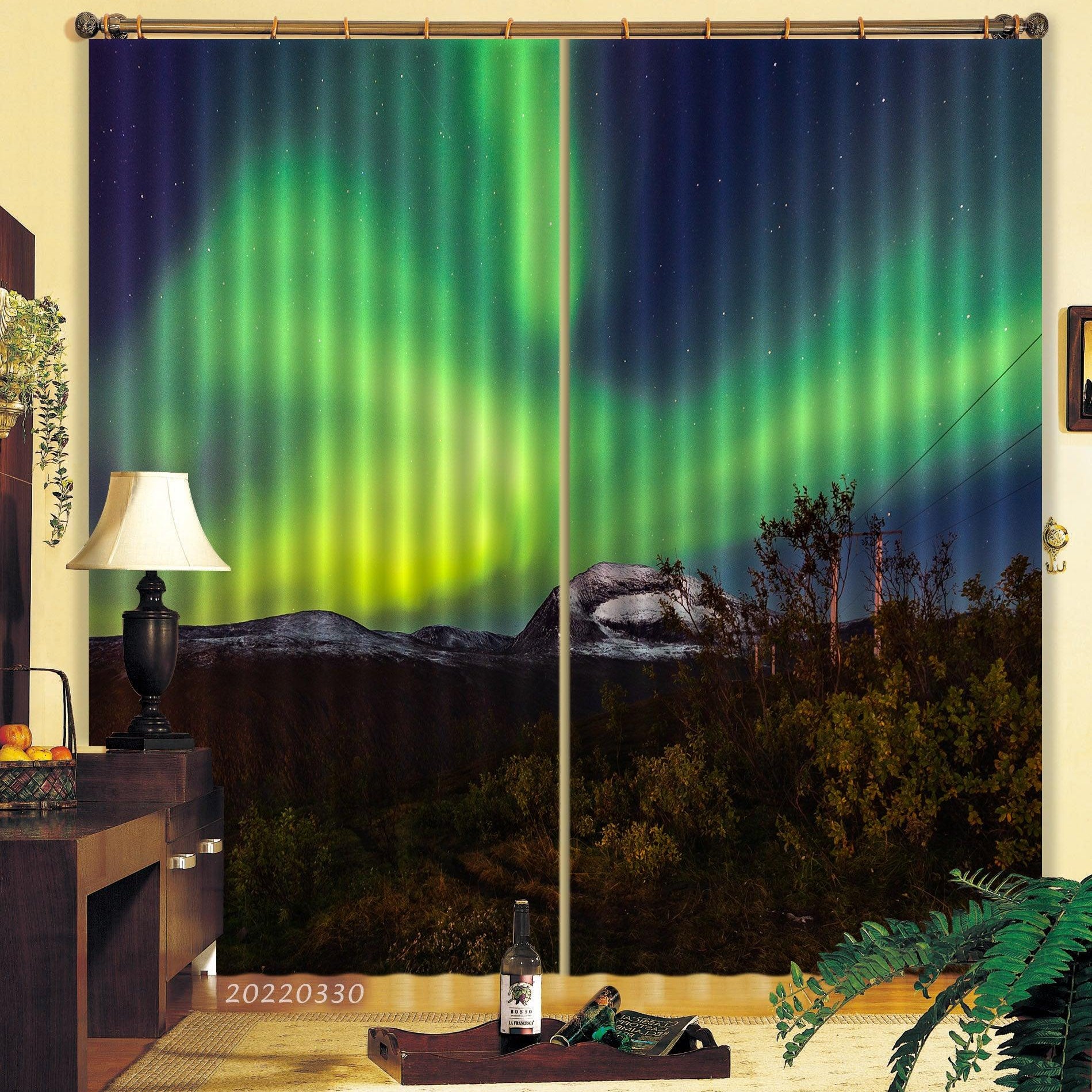 3D Landscape Northern Lights Night Sky Curtains and Drapes GD 3731- Jess Art Decoration