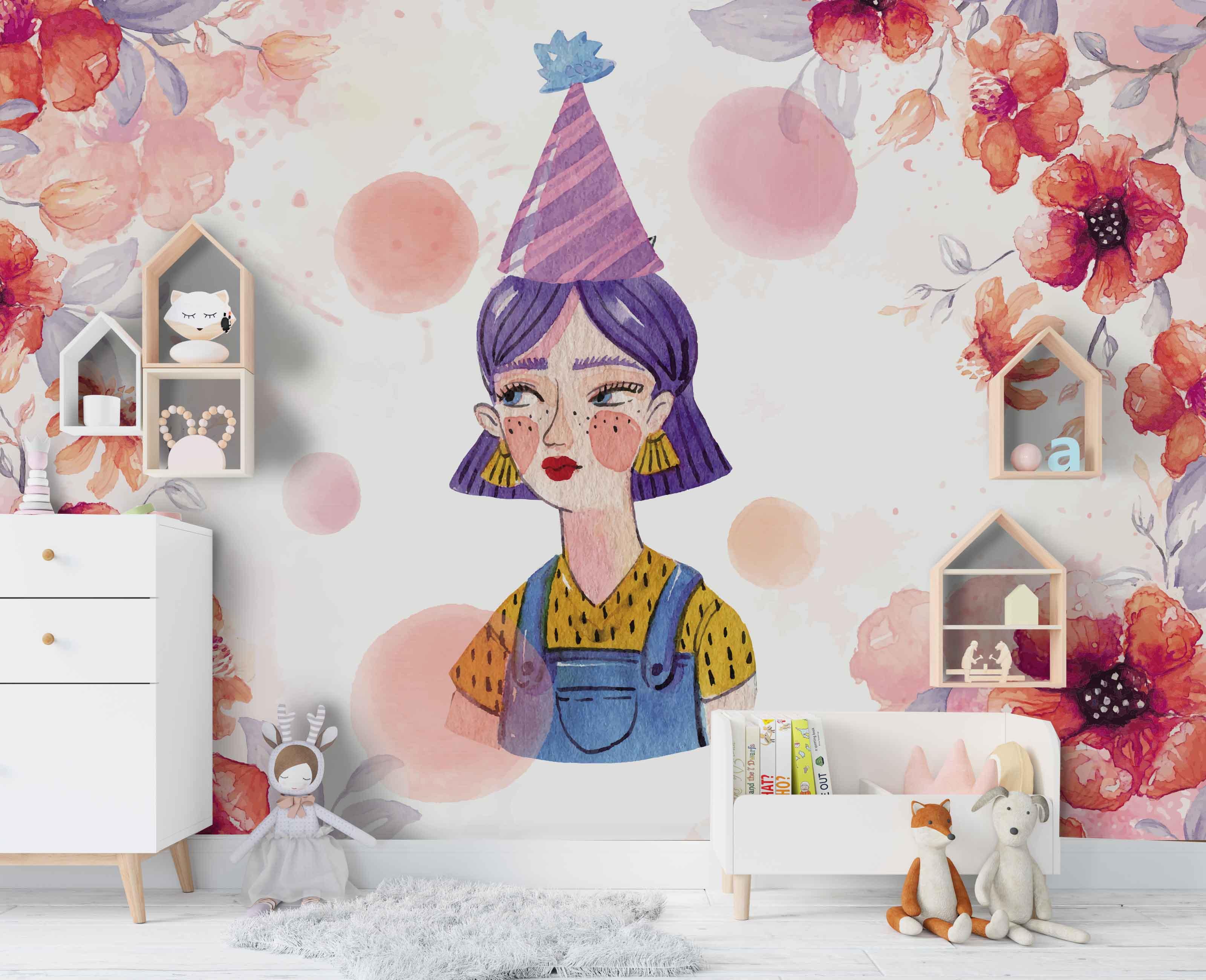 3D Watercolor Flower Girl Wall Mural Wallpaper 17- Jess Art Decoration