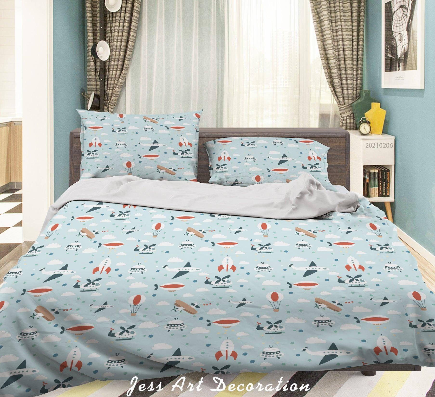 3D Hand Drawn Rocket Spaceship Airplane Quilt Cover Set Bedding Set Duvet Cover Pillowcases 142- Jess Art Decoration