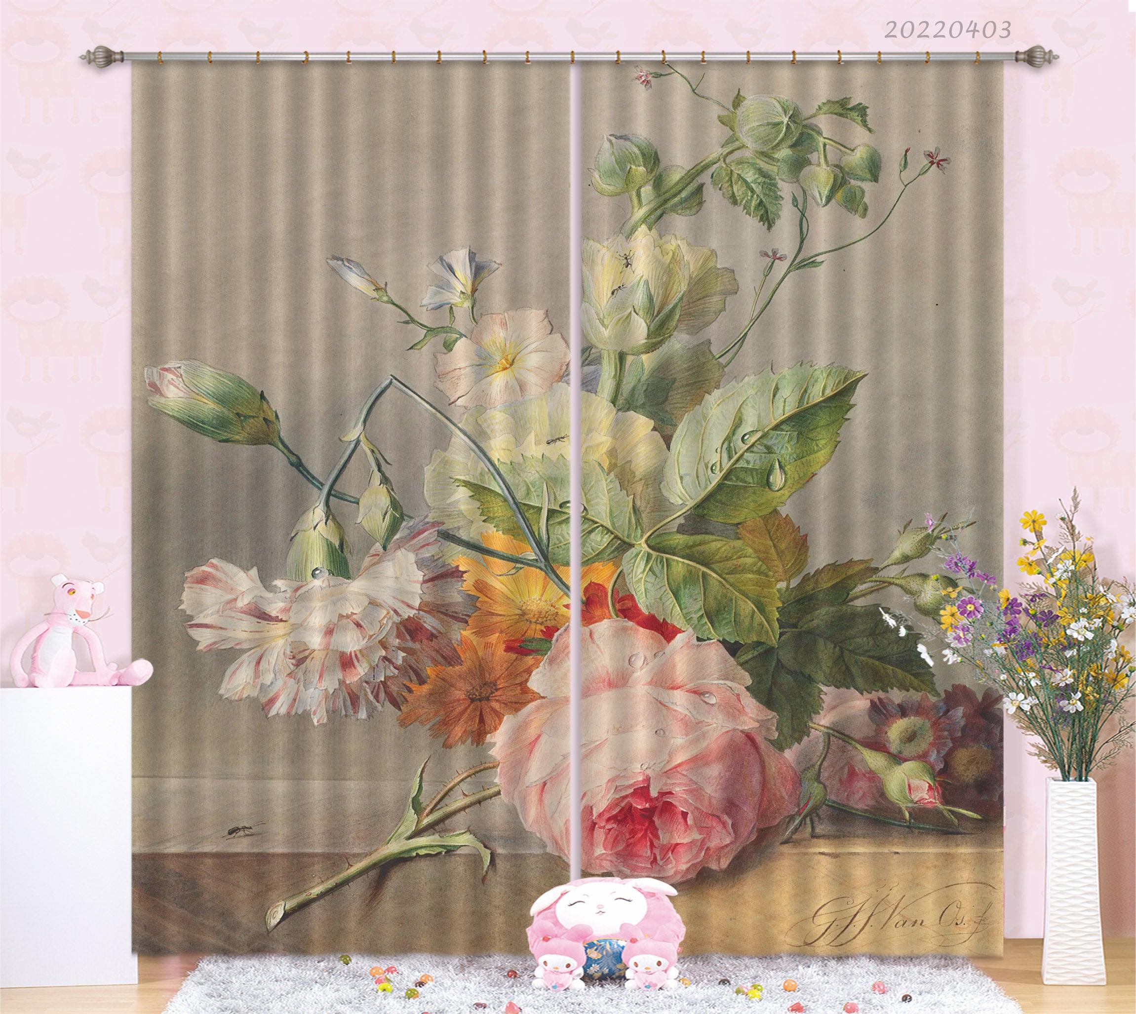 3D Vintage Various Floral Oil Painting Curtains and Drapes GD 3360- Jess Art Decoration
