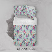 3D Blue Pink Floral Quilt Cover Set Bedding Set Duvet Cover Pillowcases SF69- Jess Art Decoration
