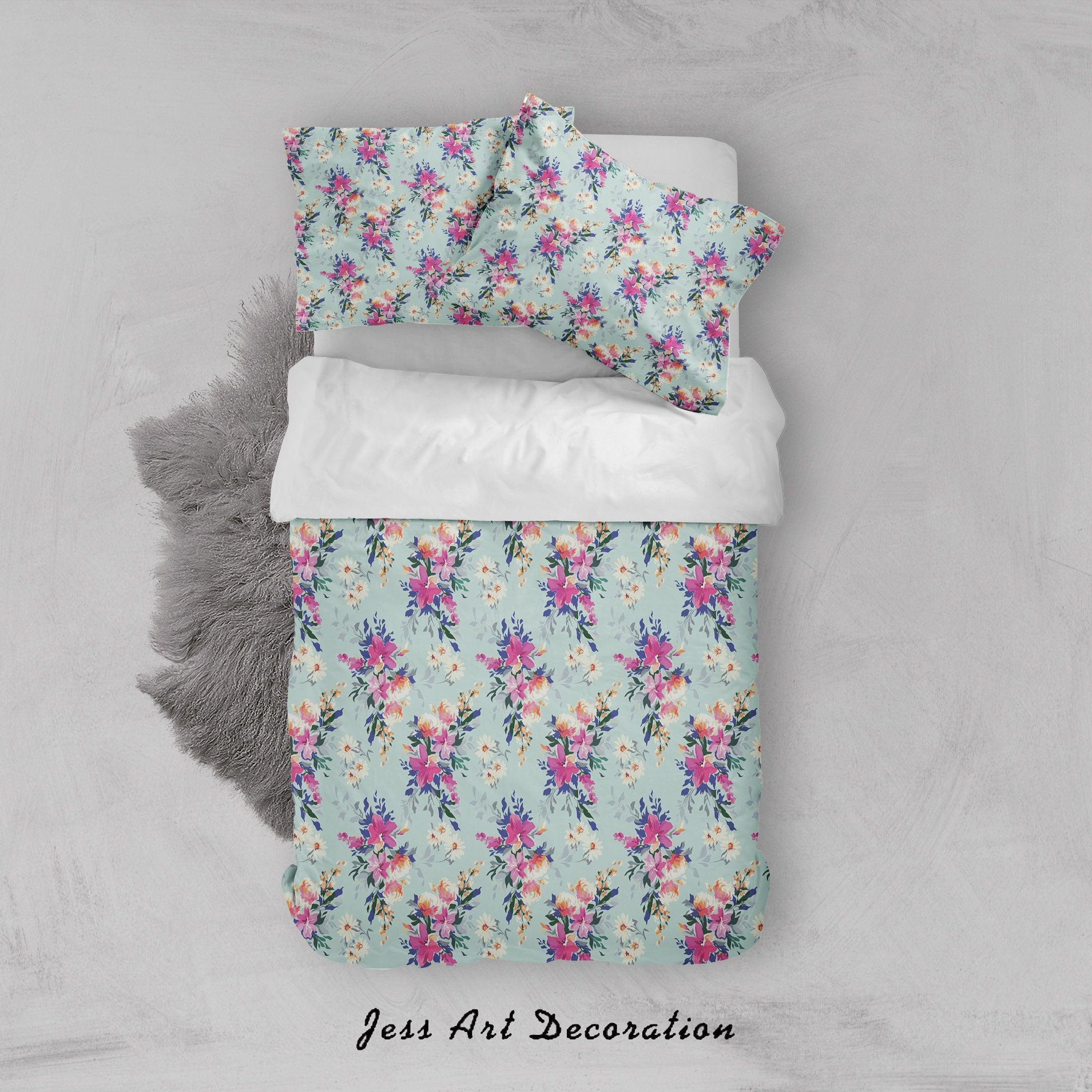 3D Blue Pink Floral Quilt Cover Set Bedding Set Duvet Cover Pillowcases SF69- Jess Art Decoration