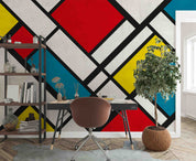 3D Vintage Background Mondrian Style Red Yellow Blue Wall Mural Wallpaper GD 1172- Jess Art Decoration
