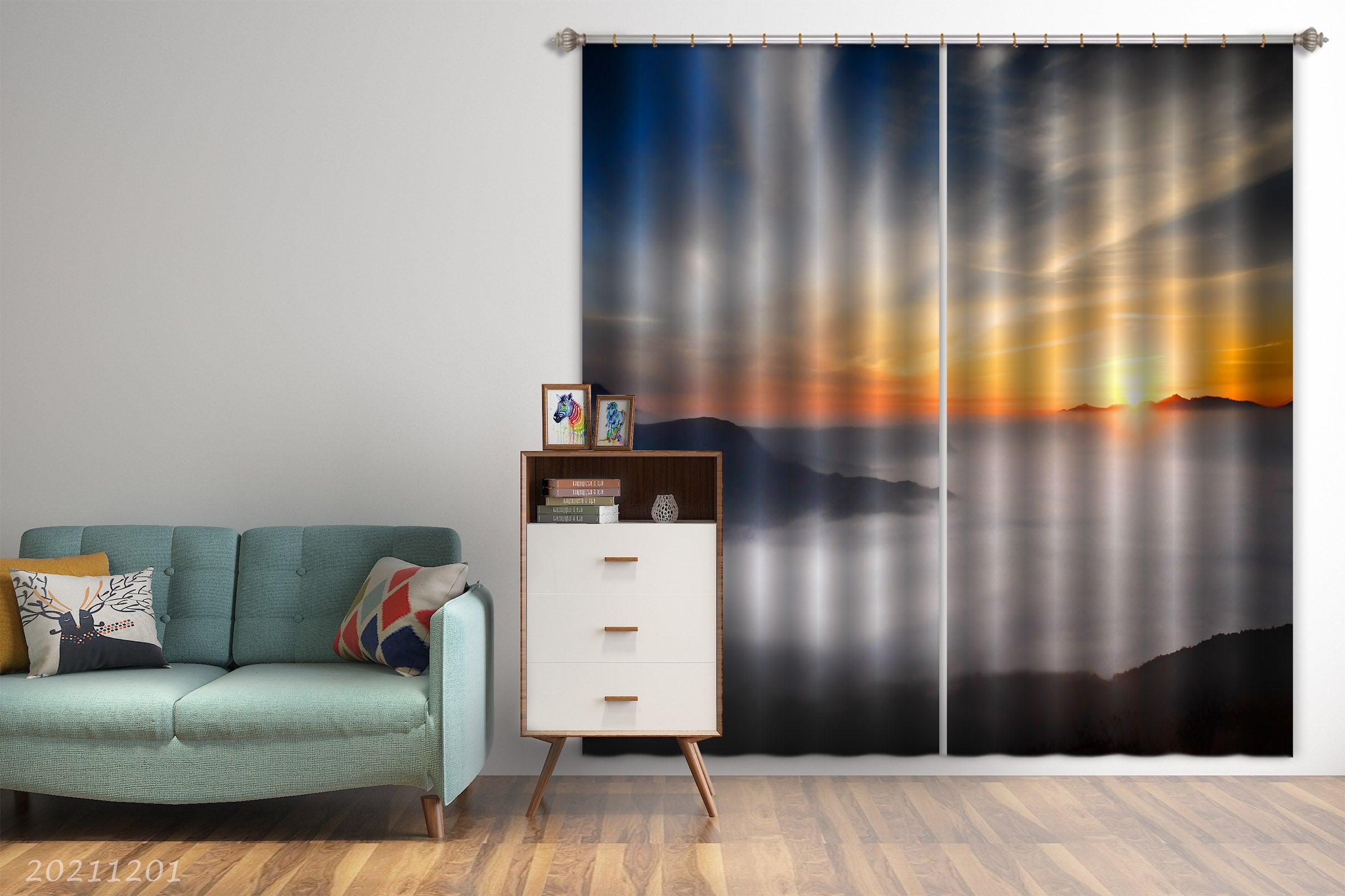 3D Landscape Mountain Fog Sunrise Sky Curtains and Drapes LLL 44- Jess Art Decoration