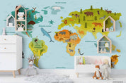 3D Cartoon Children Map Animal Wall Mural Wallpaper WJ 9431- Jess Art Decoration