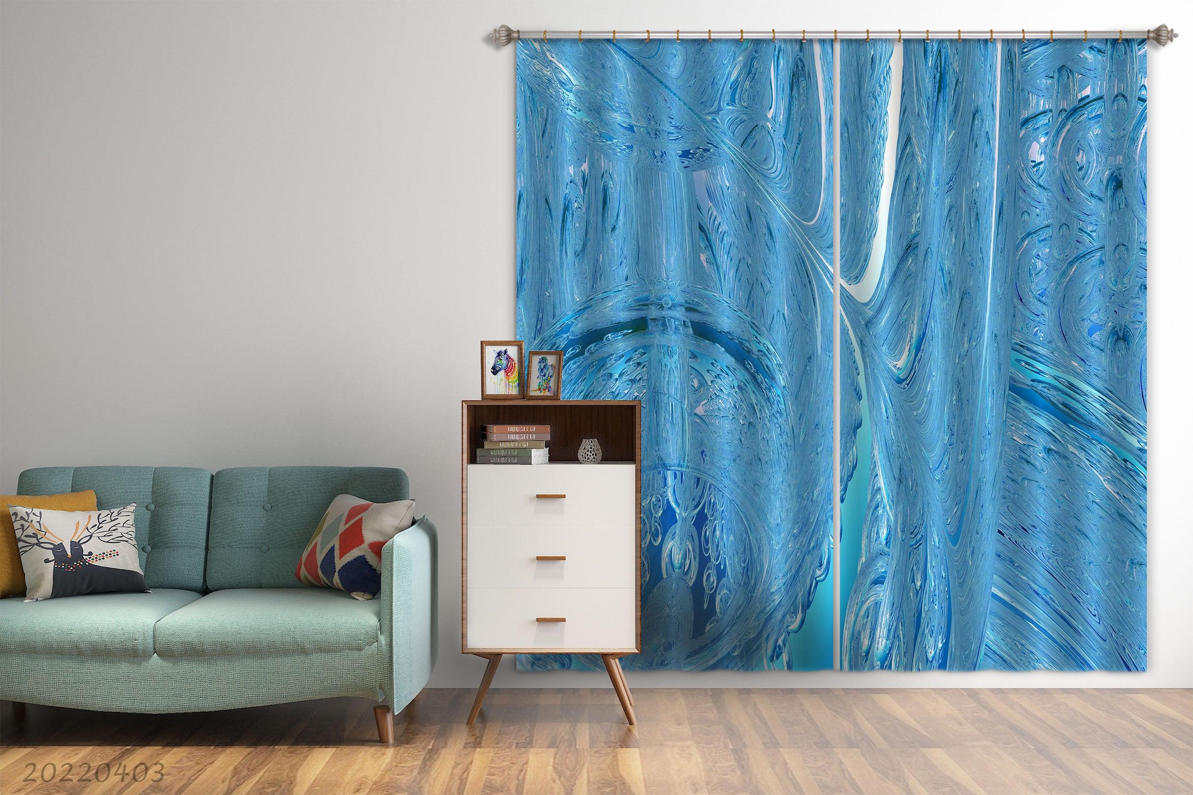 3D Abstract Blue Texture Curtains and Drapes GD 3226- Jess Art Decoration