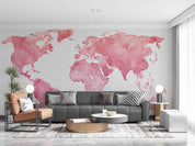 3D Watercolor Pink Map World Wall Mural Wallpaper SWW4479- Jess Art Decoration